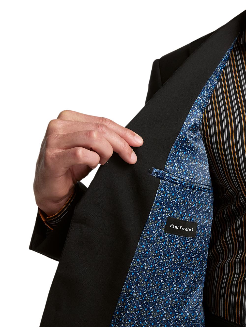 Wool Stretch Bengaline Peak Lapel Suit Jacket - Black Product Image