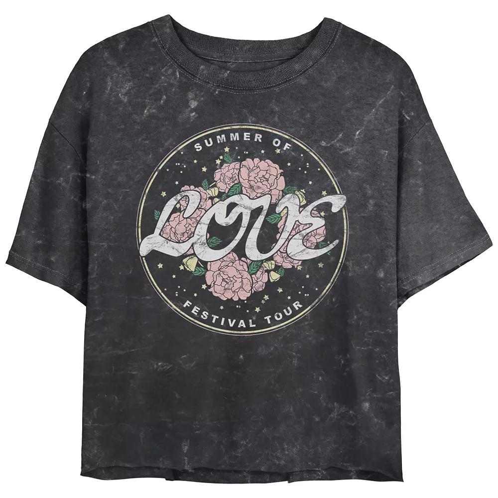 Juniors' Summer Of Love Festival Tour Stamp Cropped Graphic Tee, Women's,  Product Image