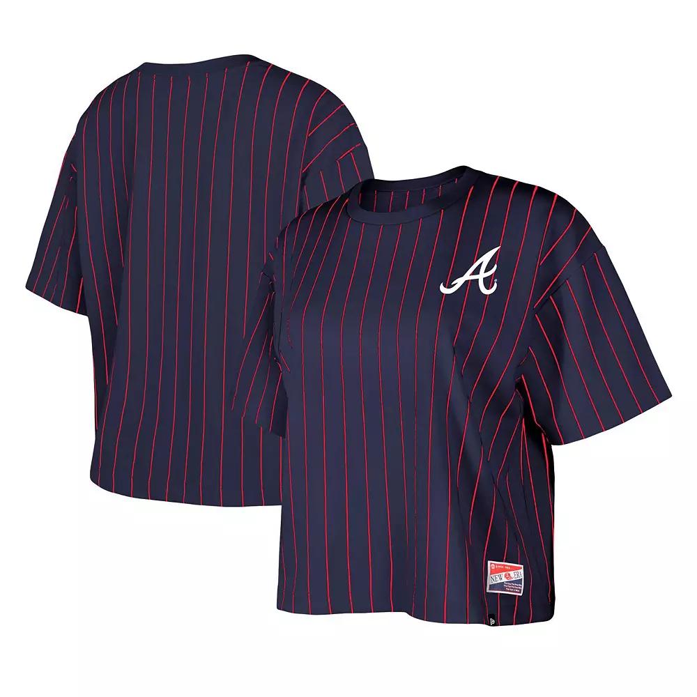 Women's New Era Navy Atlanta Braves Boxy Pinstripe T-Shirt, Size: Large, Blue Product Image