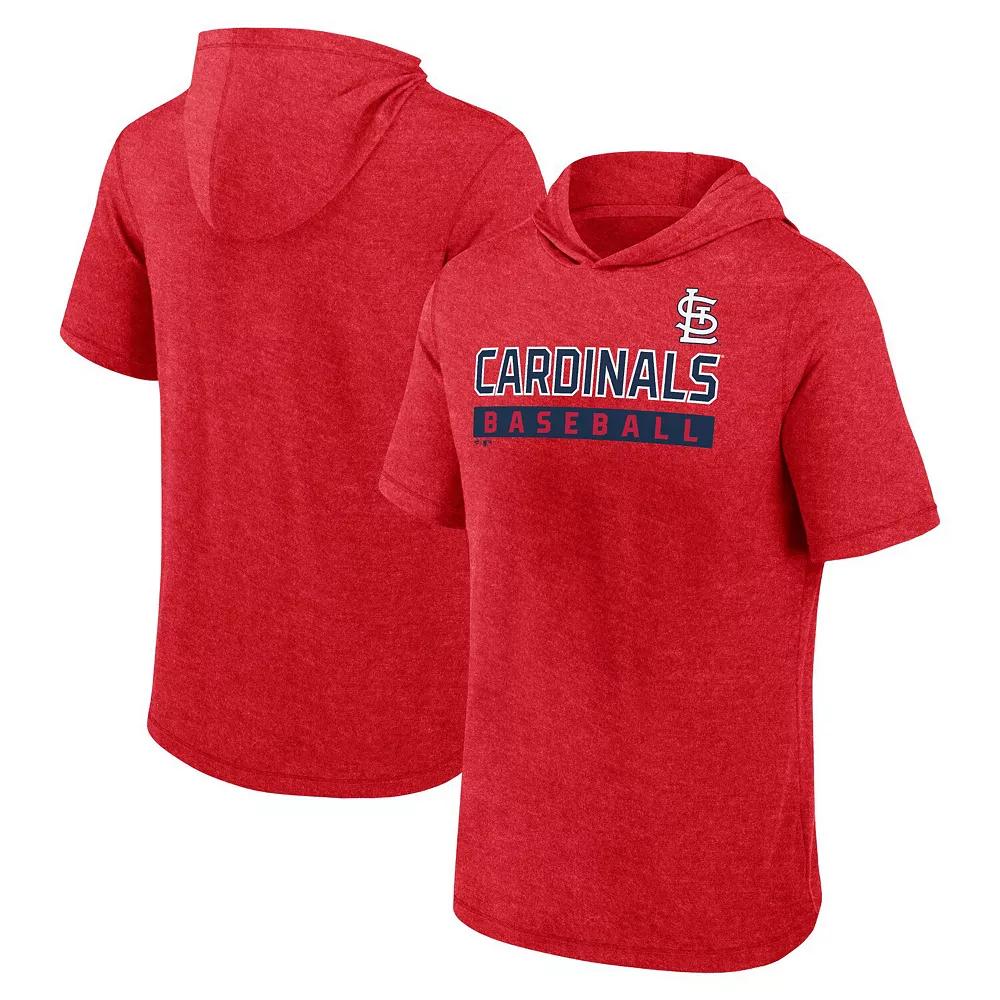 Men's Fanatics Heather Red St. Louis Cardinals Push Short Sleeve Pullover Hoodie, Size: XL Product Image