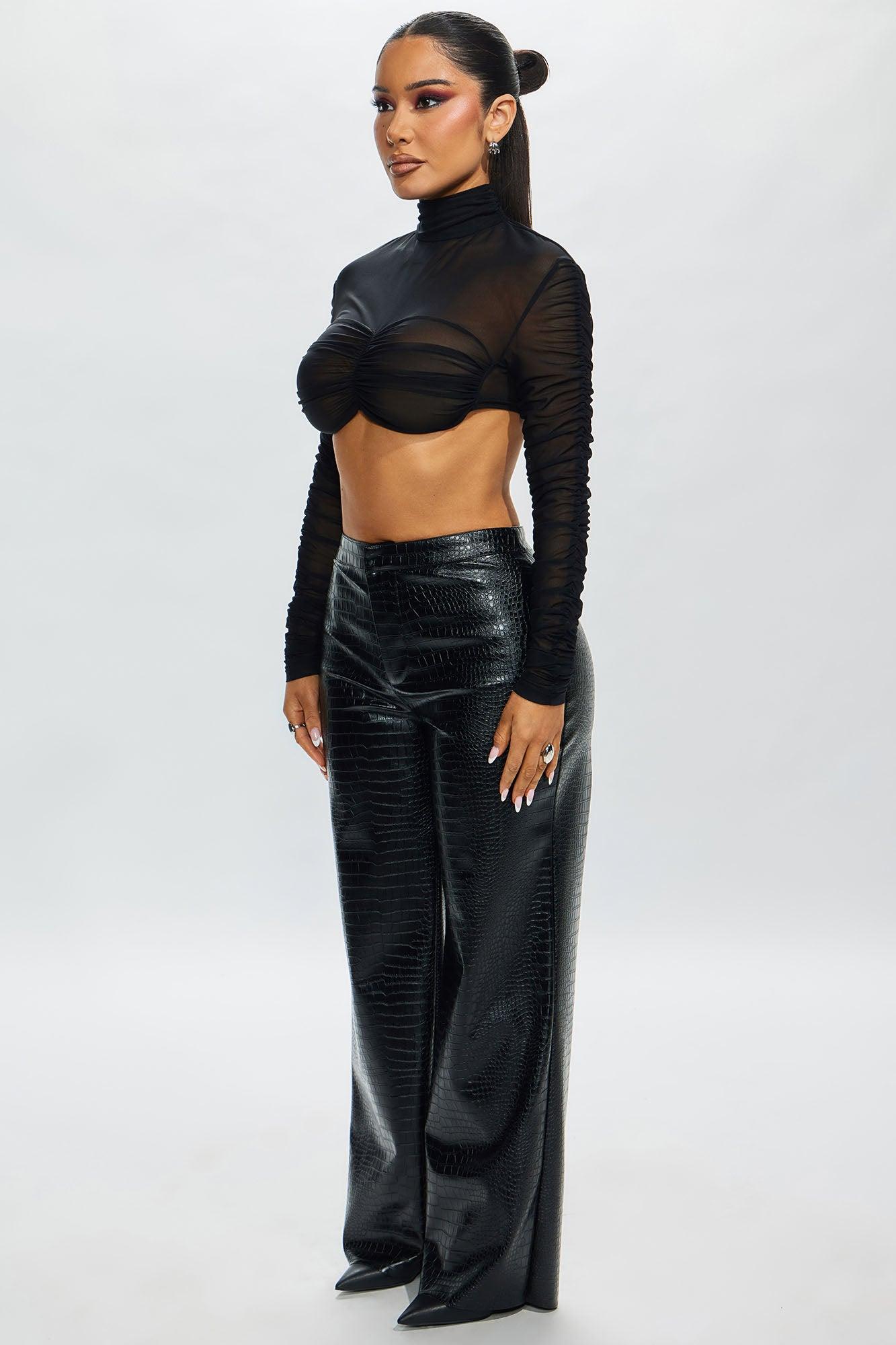 Cindy Sheer Ruched Crop Top - Black Product Image
