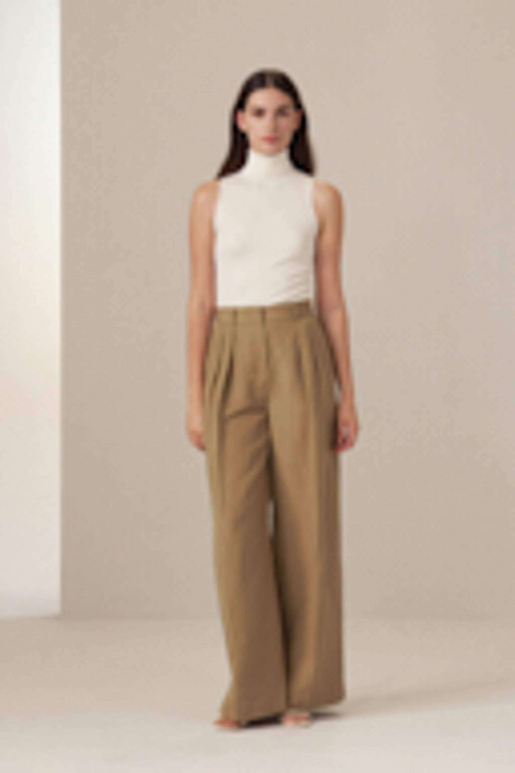 Front-Pleated Silk-Linen Blend Trousers Product Image