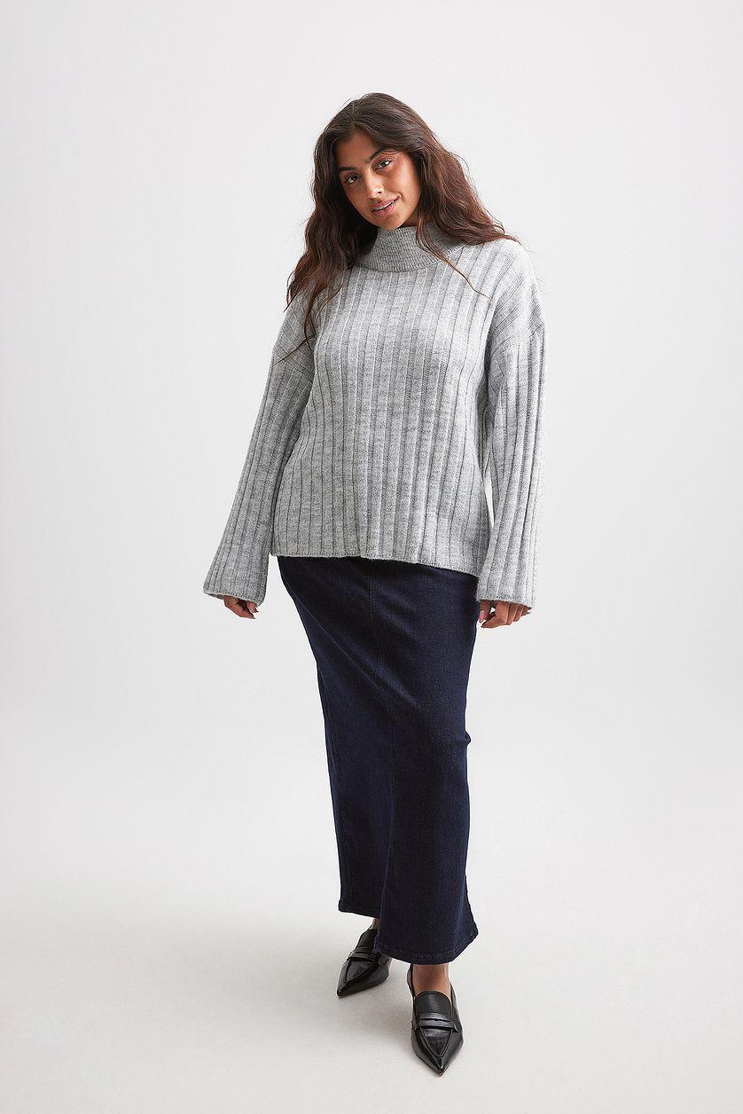 Turtle Neck Knitted Wide Rib Sweater Product Image