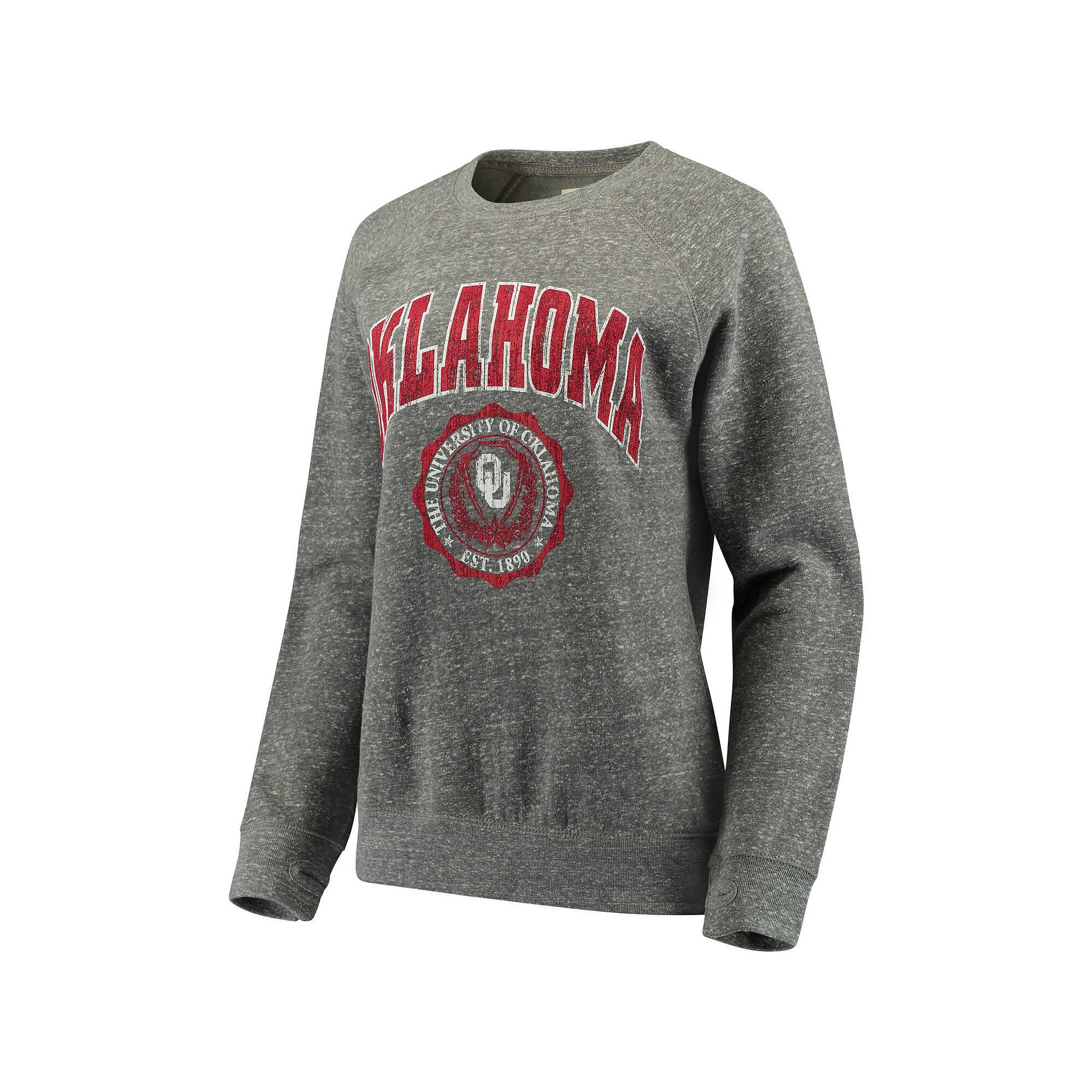 Women's Pressbox Heathered Gray Oklahoma Sooners Edith Vintage Knobi Pullover Sweatshirt,  Product Image