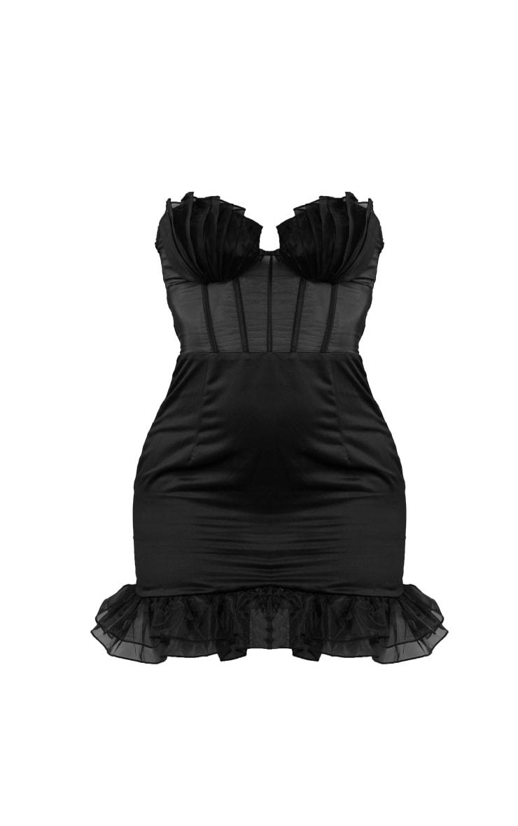 Black Shell Frill Cup Detail Corset Bodycon Dress Product Image