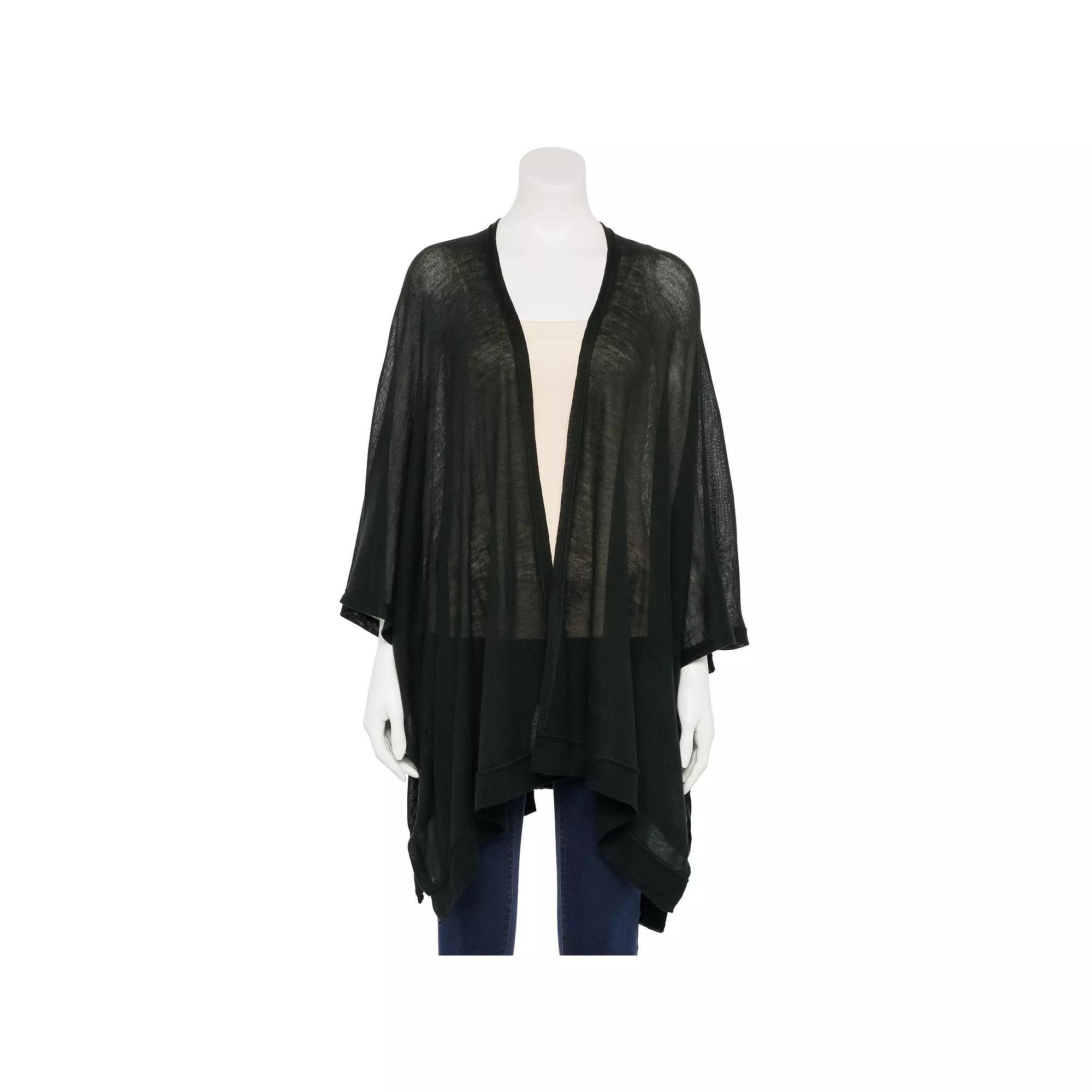 Women's Nine West Ribbed Knit Lightweight Ruana, Black Product Image