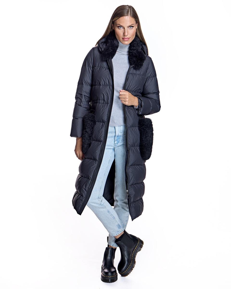 Nylon Down Filled Coat with Goat Trims Product Image