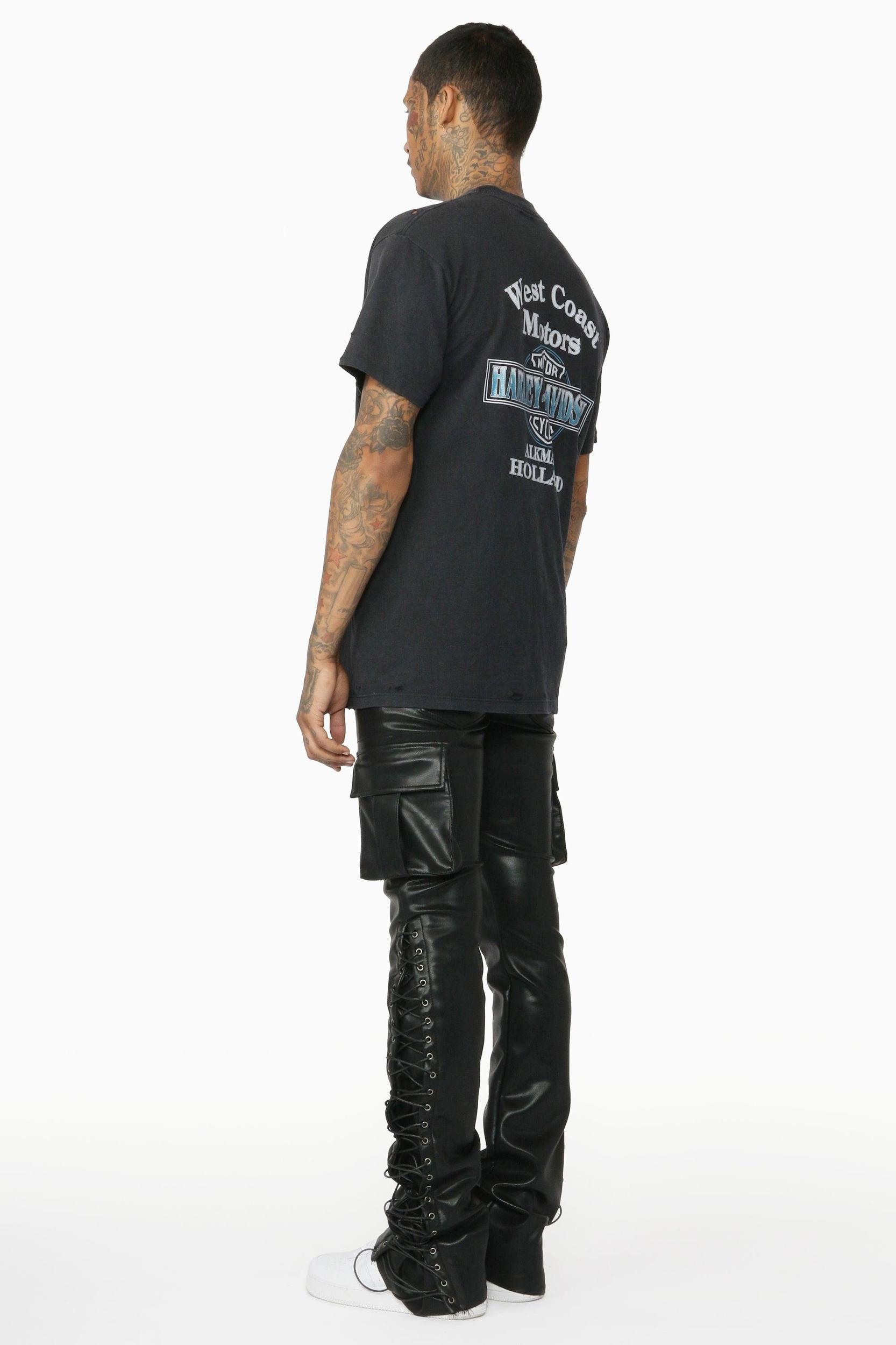 Honor Black Faux Leather Stacked Flare Jean Male Product Image