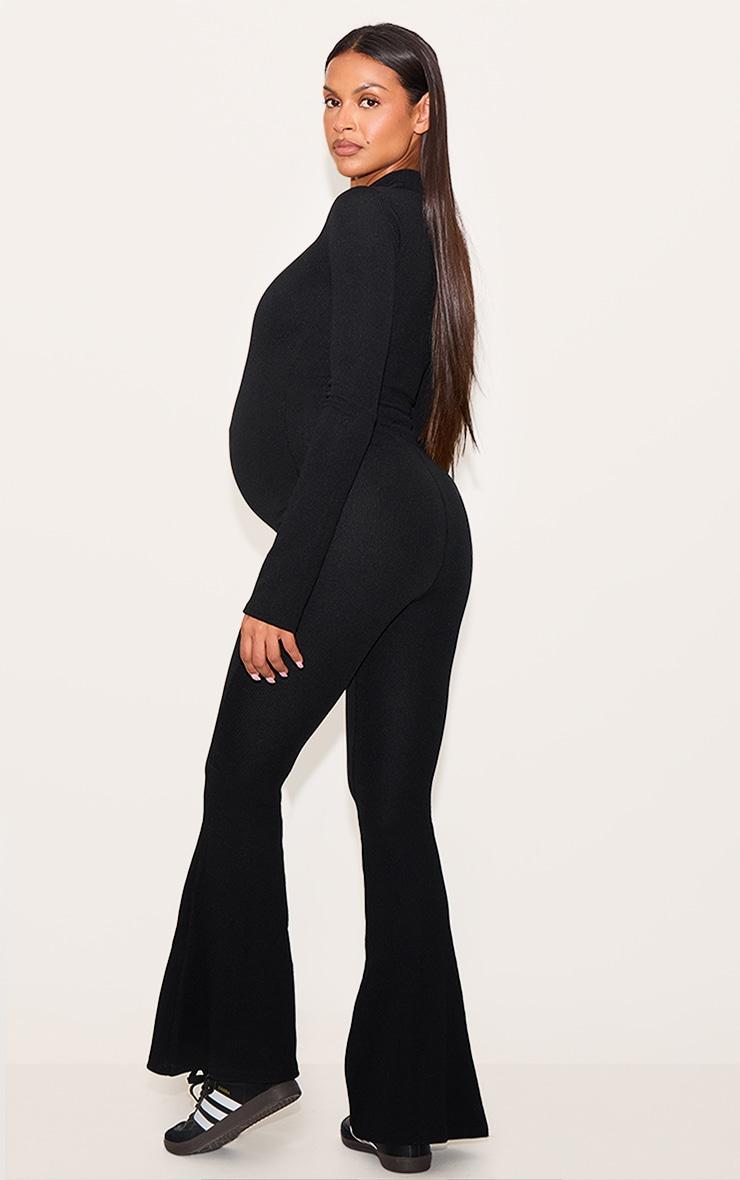 Maternity Black Long Sleeved Soft Rib Jumpsuit Product Image