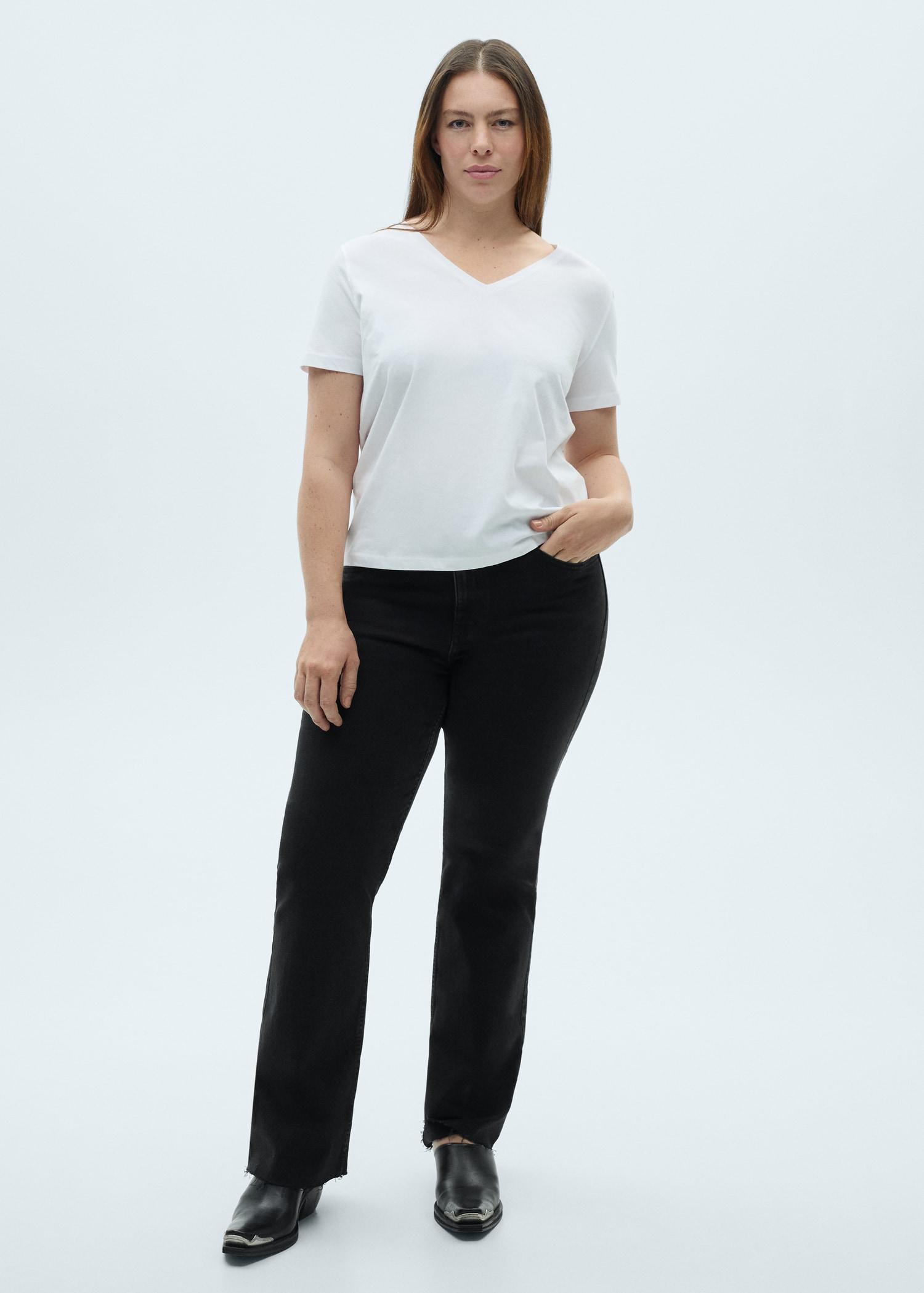 V-neck cotton T-shirt - Women | MANGO USA Product Image