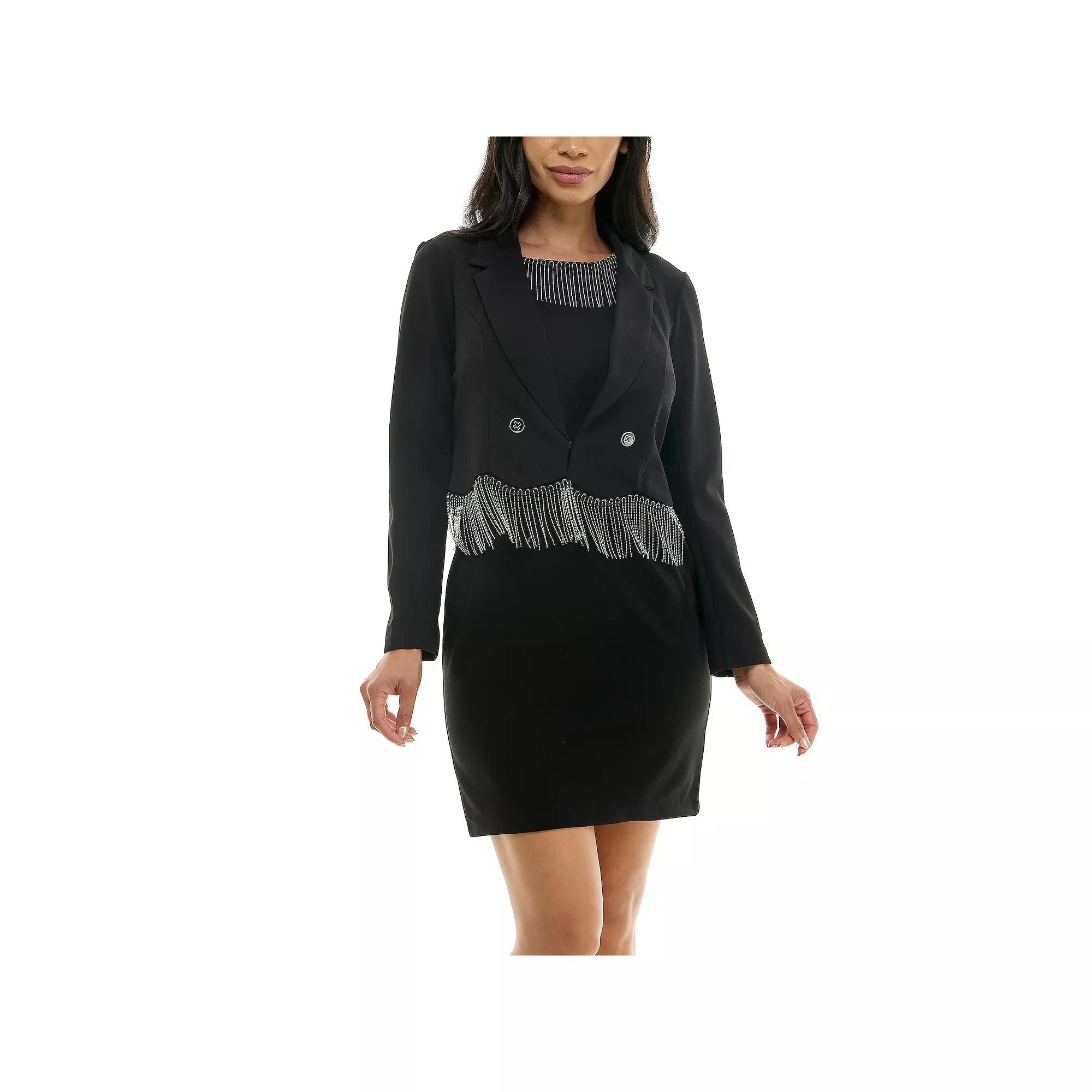 Women's Nina Leonard 2-Piece Fringed Dress and Blazer Set,  Product Image