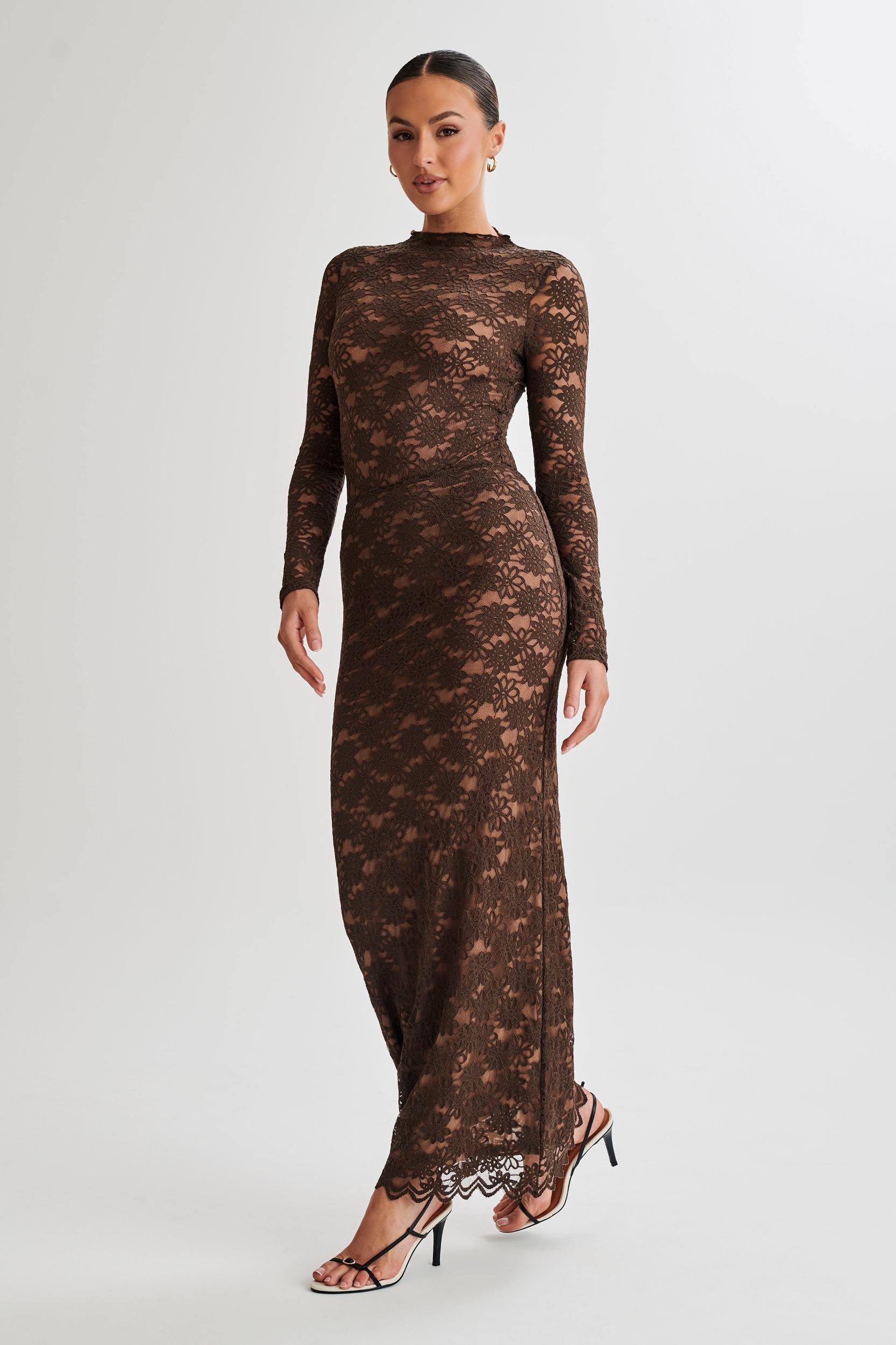 Renata Lace Long Sleeve Bodysuit - Chocolate Product Image