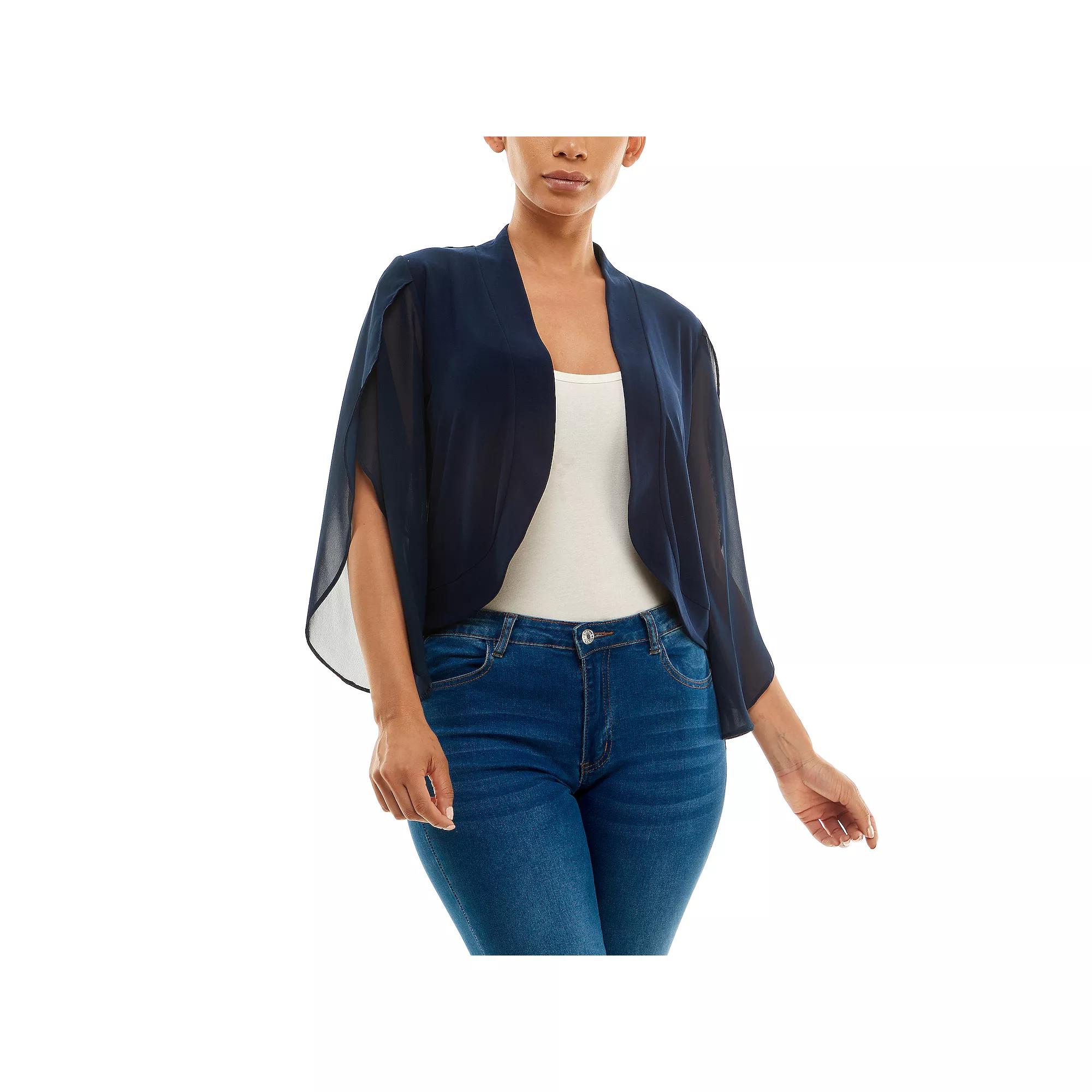 Women's Nina Leonard Ruffle Tulip Sleeve Cardigan, Size: Medium, Blue Product Image