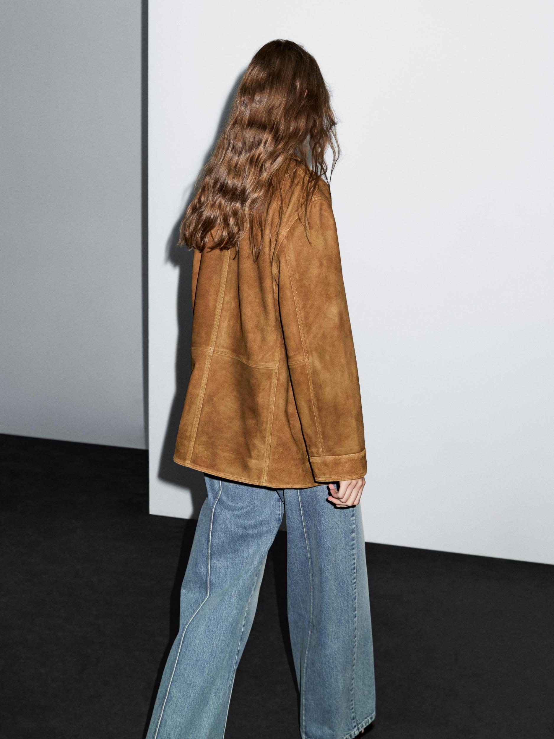 Suede leather blazer with pockets Product Image