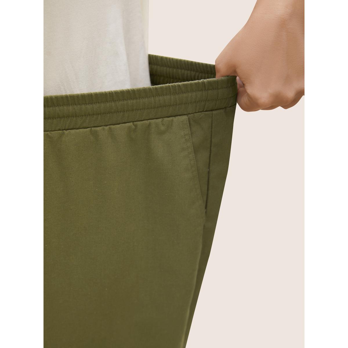 Plus Size Linen Blend Wide Leg Cargo Pants Women ArmyGreen Casual Wide Leg Mid Rise Everyday Pants BloomChic 30/6X Product Image