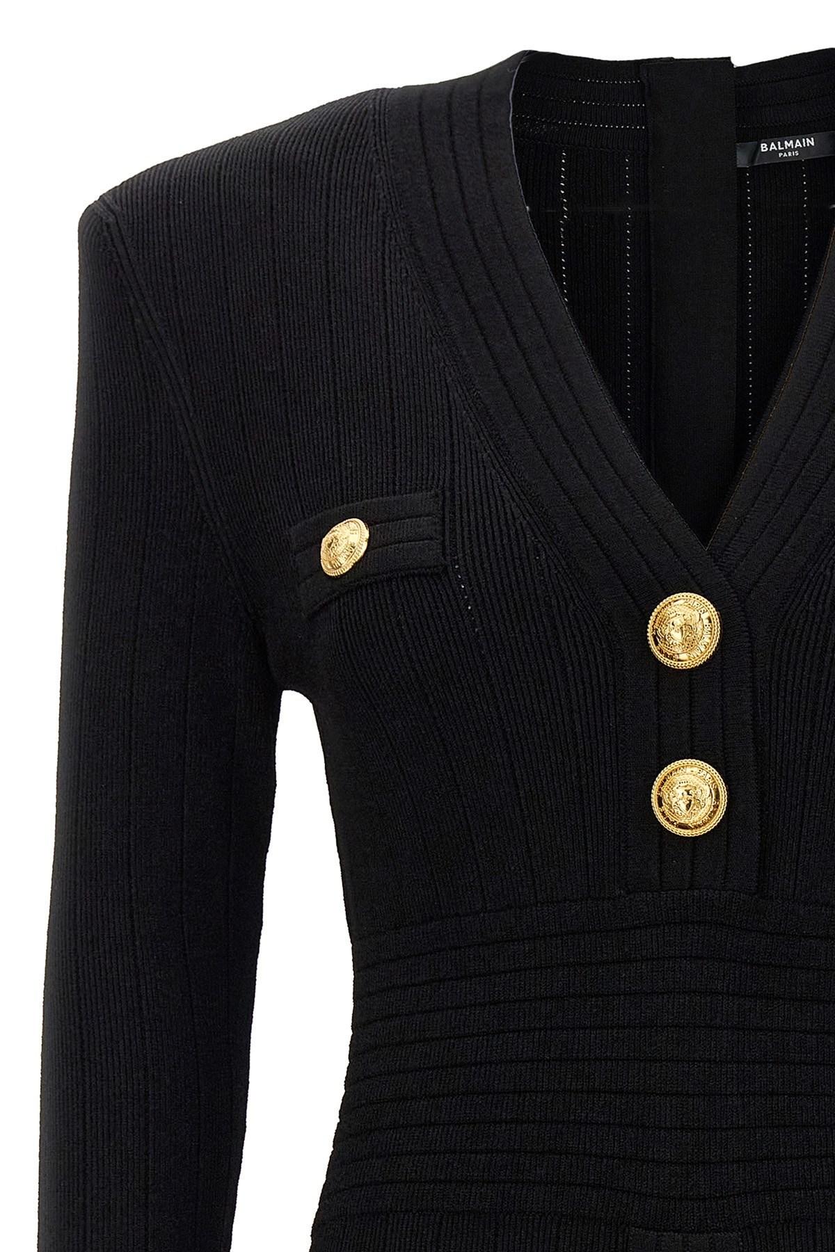 BALMAIN Mini Black Dress With Golden Buttons In Stretch Viscose Woman In Opa Noir Product Image