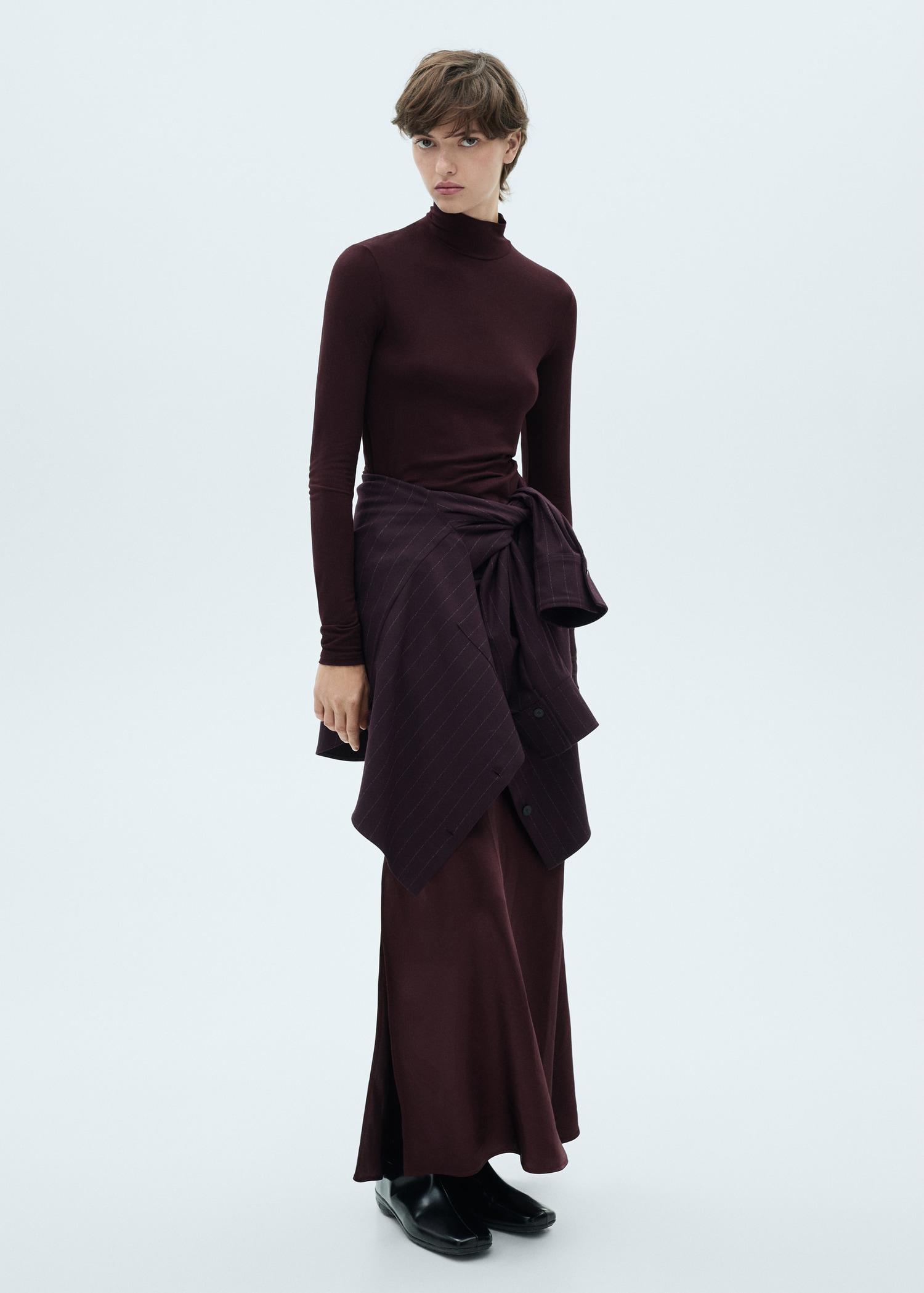 Long-sleeved t-shirt with perkins neck - Women | MANGO USA Product Image