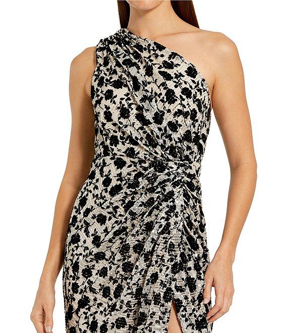 Mac Duggal One Shoulder Printed Sequin Side Slit Gown Product Image