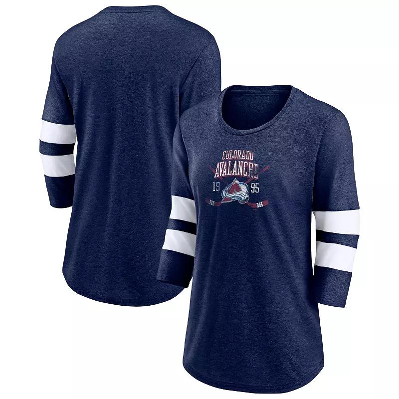 Women's Fanatics Branded Heather Navy Colorado Avalanche Line Shift Tri-Blend Three-Quarter Sleeve T-Shirt, Size: Small, Blue Product Image