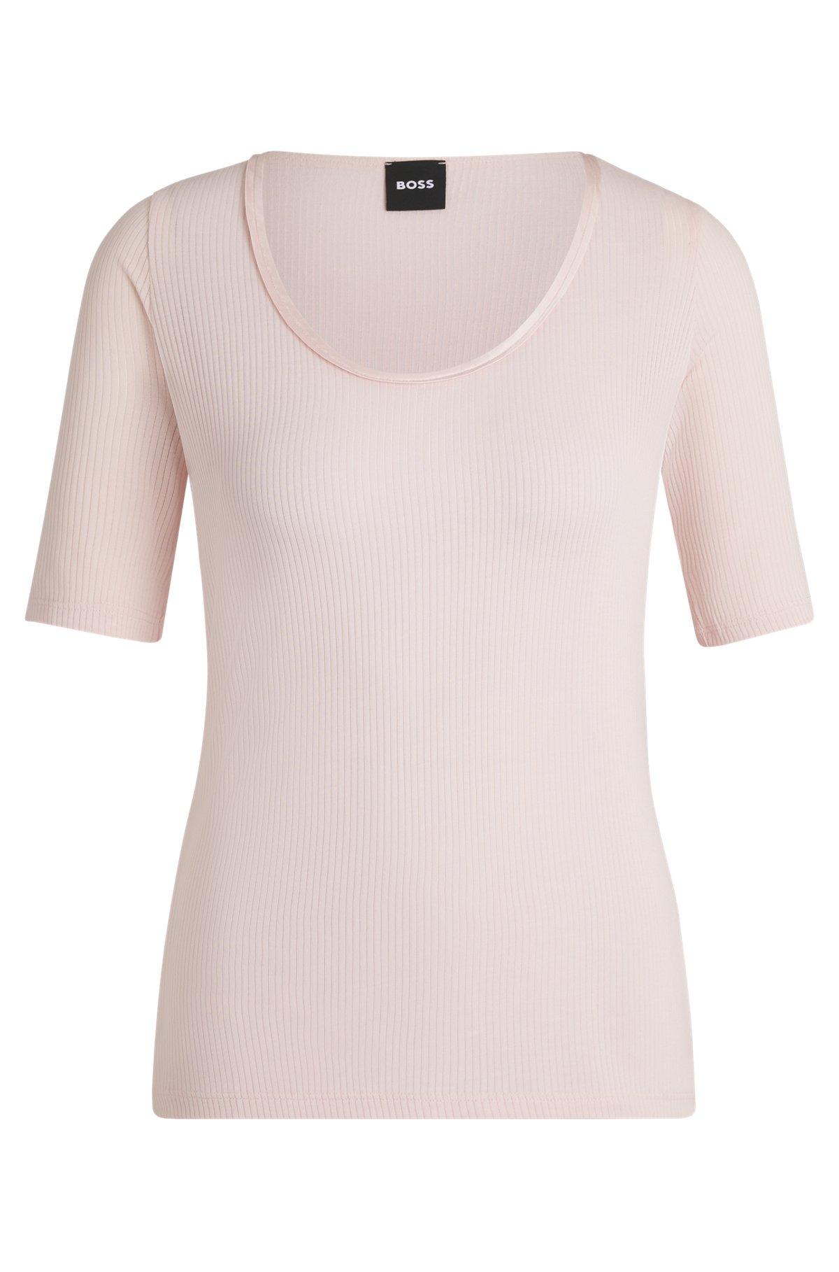 Scoop-neck T-shirt in ribbed stretch fabric Product Image