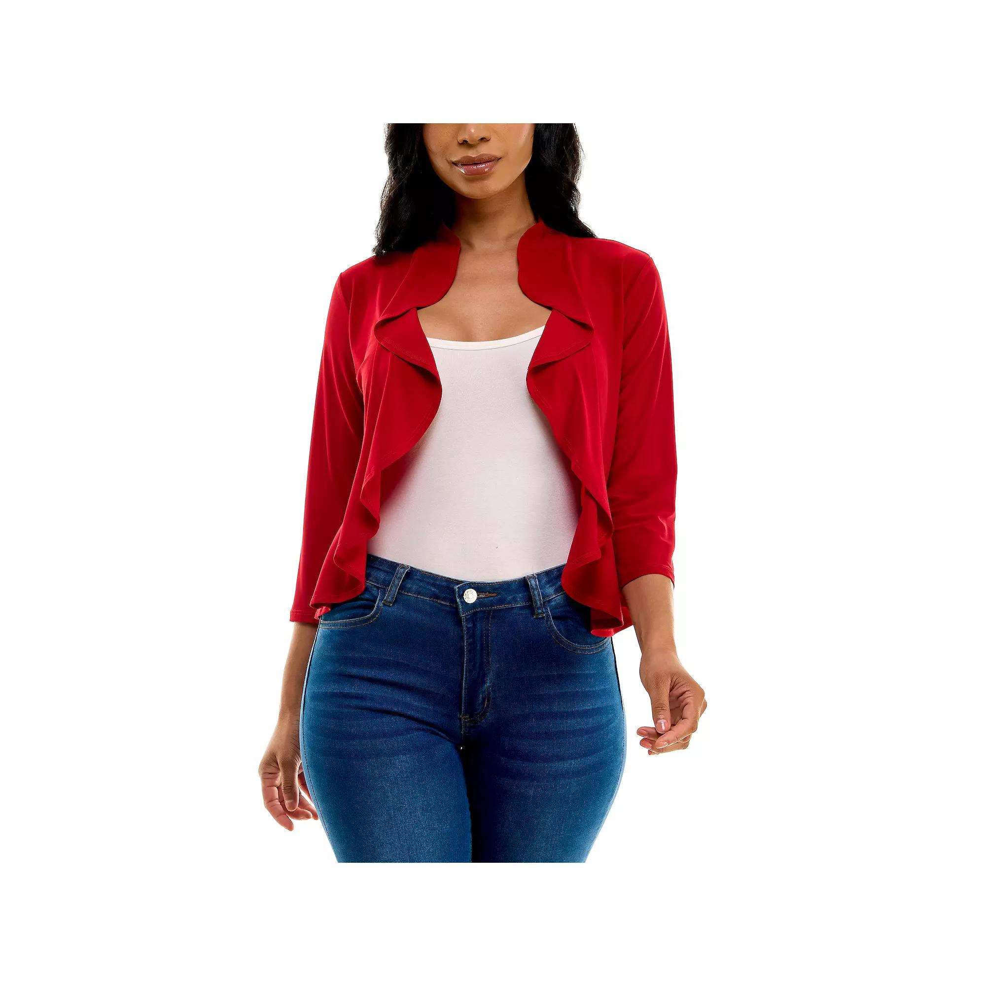 Women's Nina Leonard Ruffle Front Cropped Cardigan,  Product Image