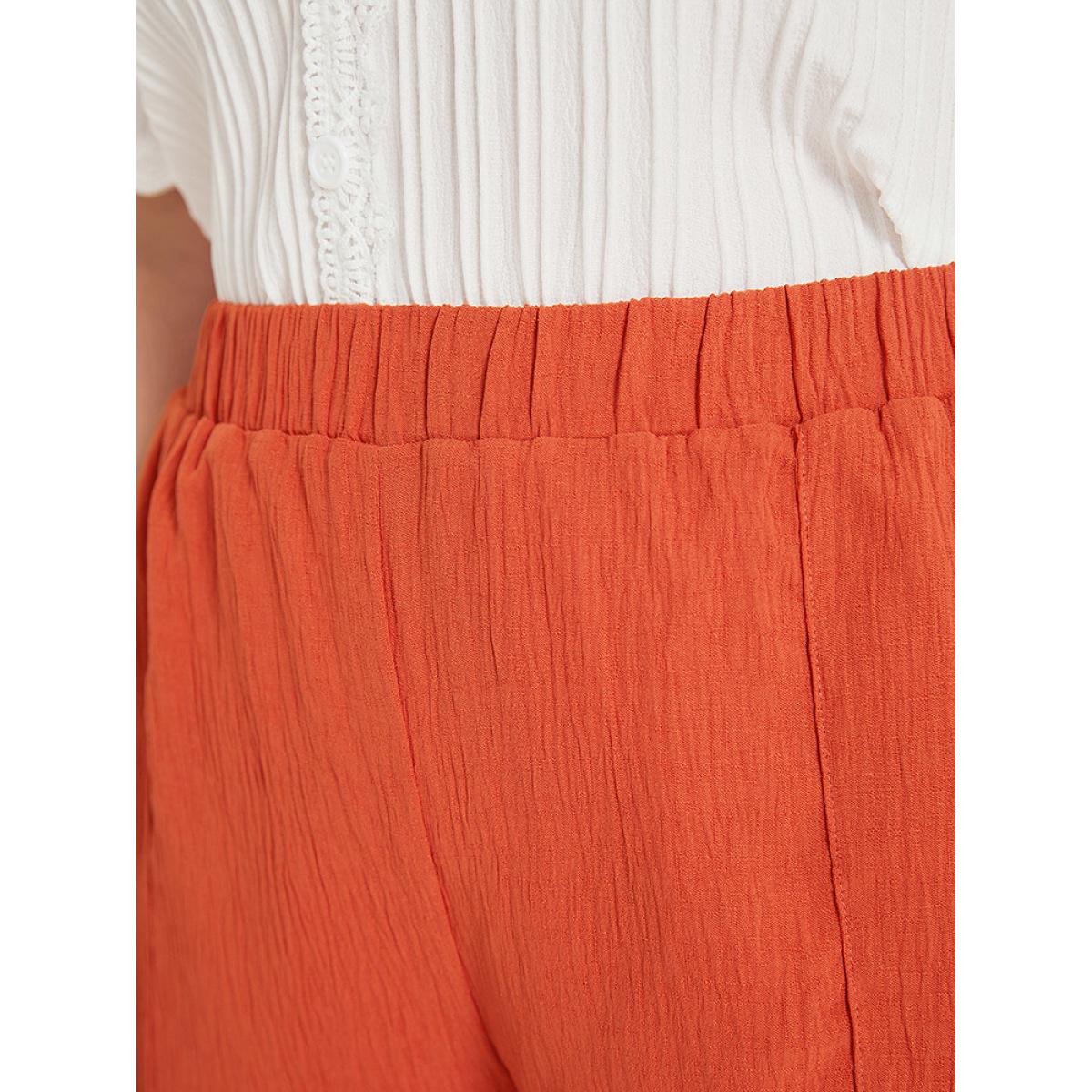 Plus Size Plain Ruffle Hem Pocket Elastic Waist Shorts Women Chocolate Elegant Ruffles Dailywear Shorts BloomChic 10/M Product Image