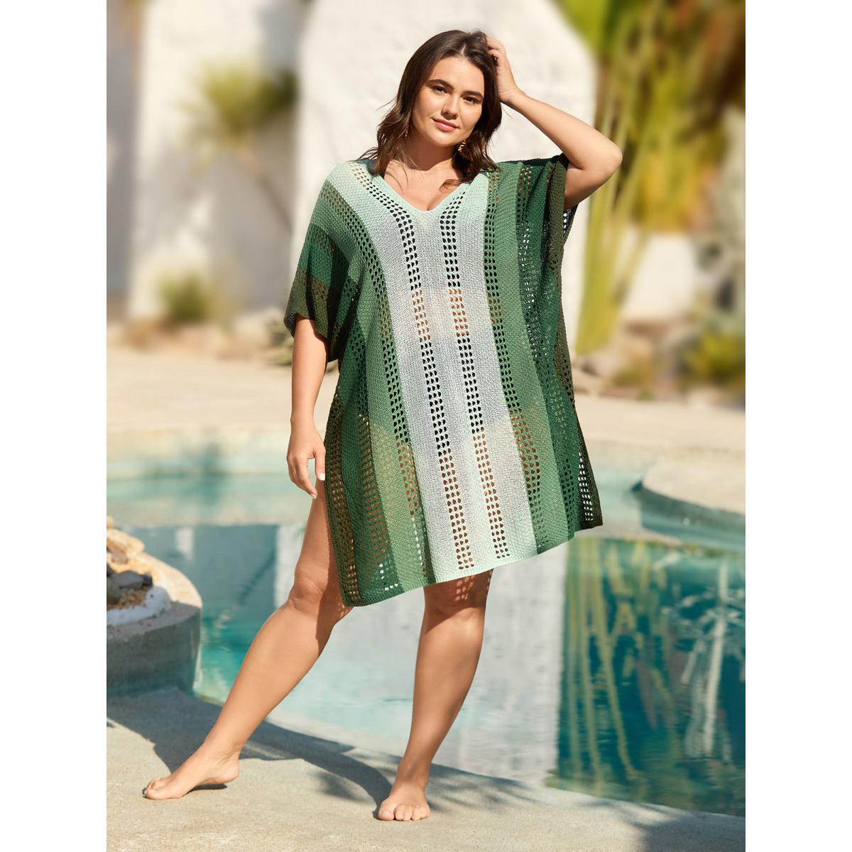 Plus Size Color Contrast Cut-Out Swim Cover-Up Women's Swimwear Mint Beach Loose Contrast Curve Swim Cover Ups BloomChic 28/5X Product Image