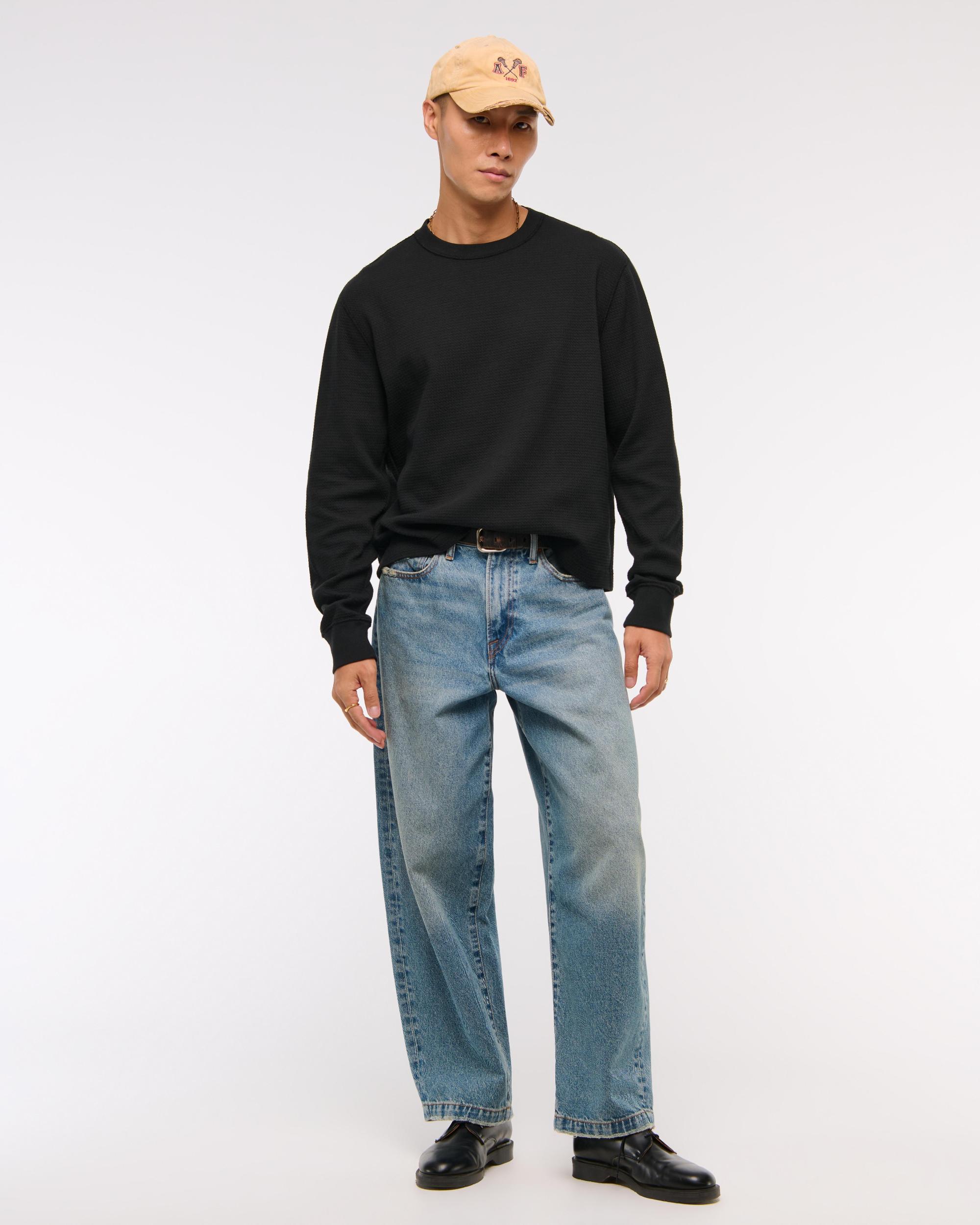Long-Sleeve Grid Waffle Cropped Tee Product Image