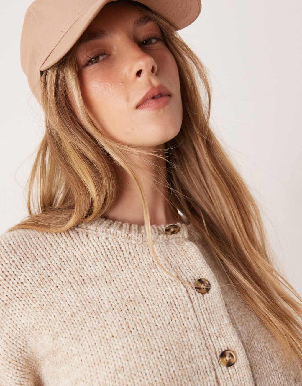 ASOS DESIGN short sleeve boxy cardigan in oatmeal Product Image