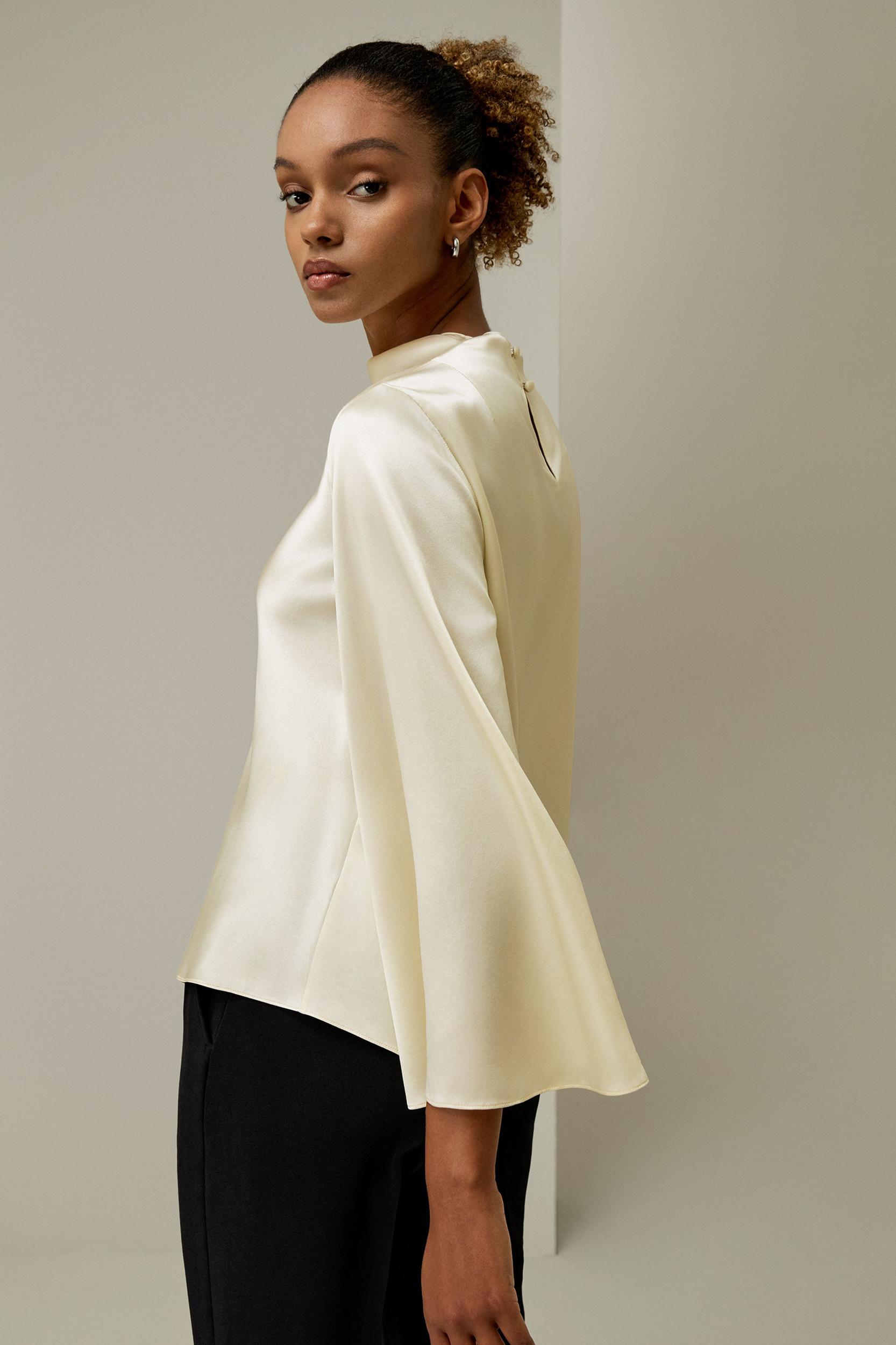 Bell sleeves minimalist silk top Product Image