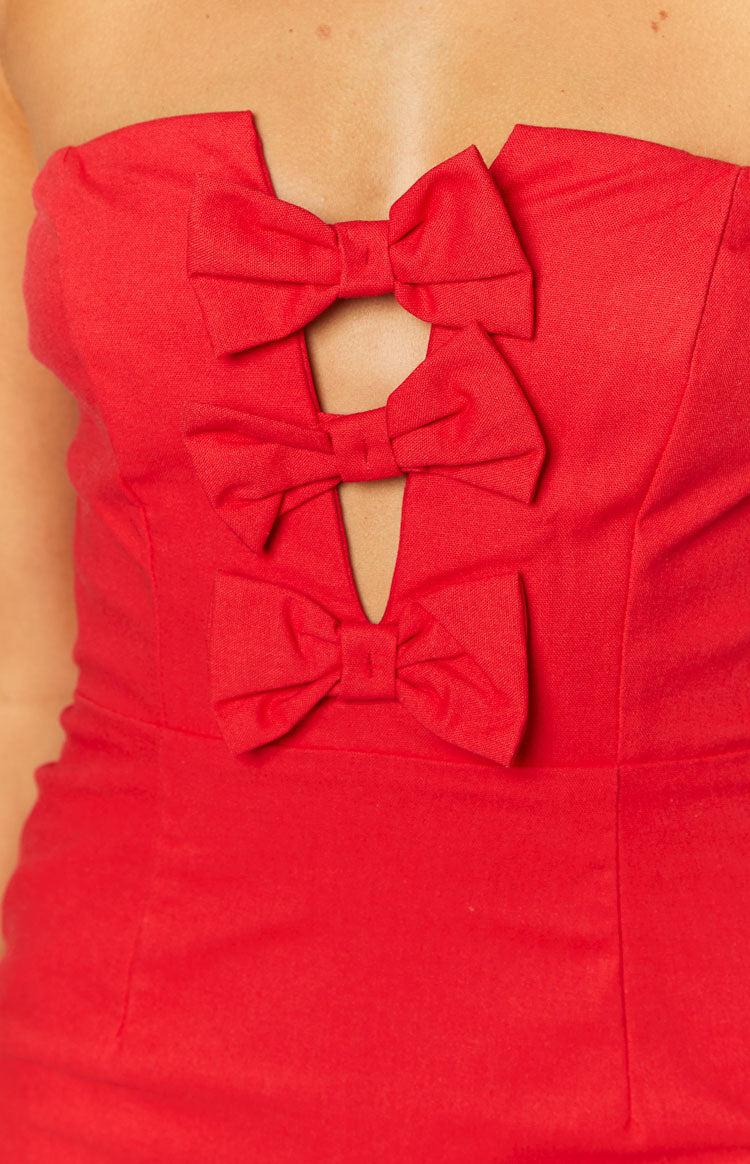 Ribbon Radiance Red Strapless Mini Dress Product Image