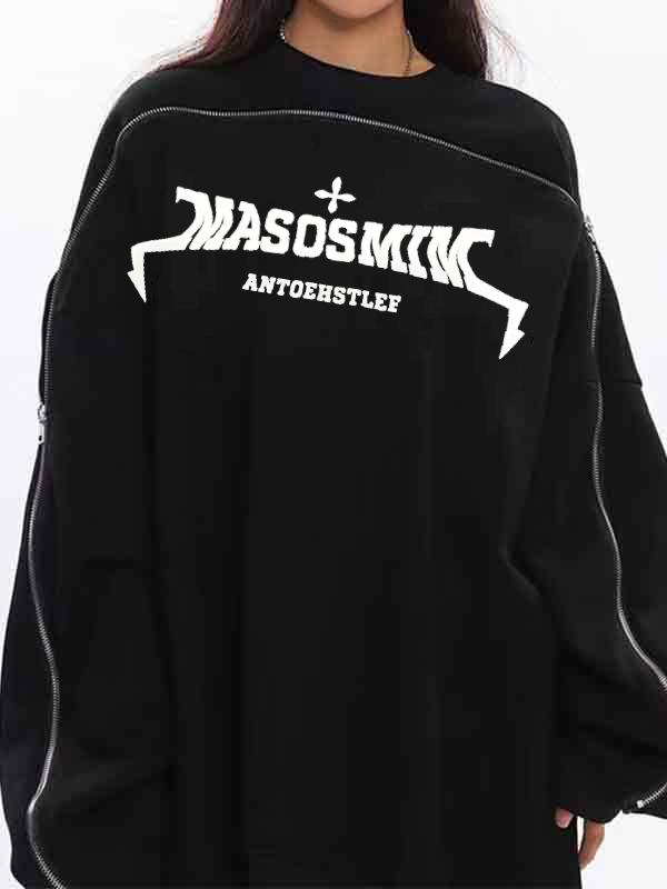 Letter Print Zipper Design Sweatshirt Product Image