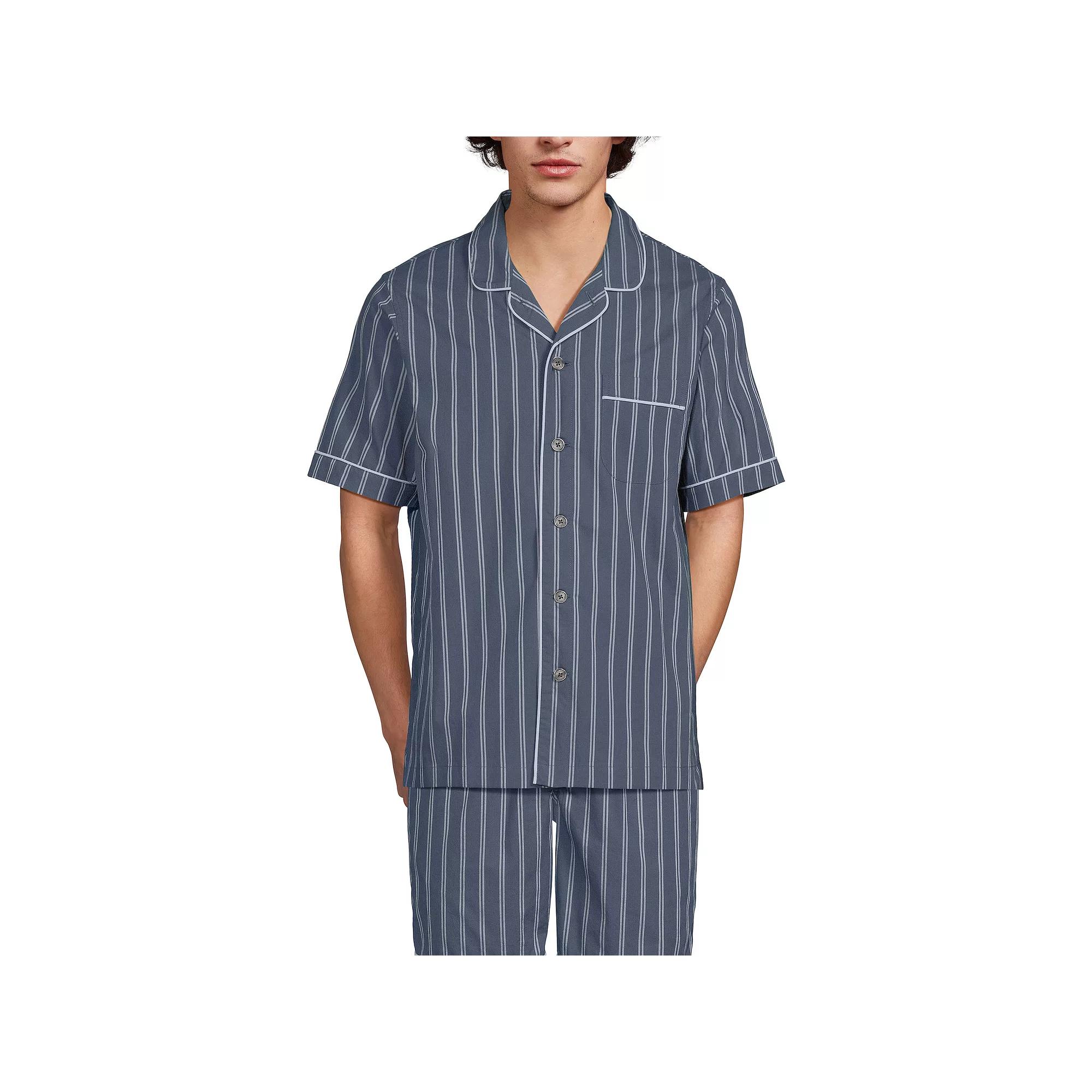 Men's Lands' End Poplin Pajama Shirt, Size: Large, Blue Chambray Product Image
