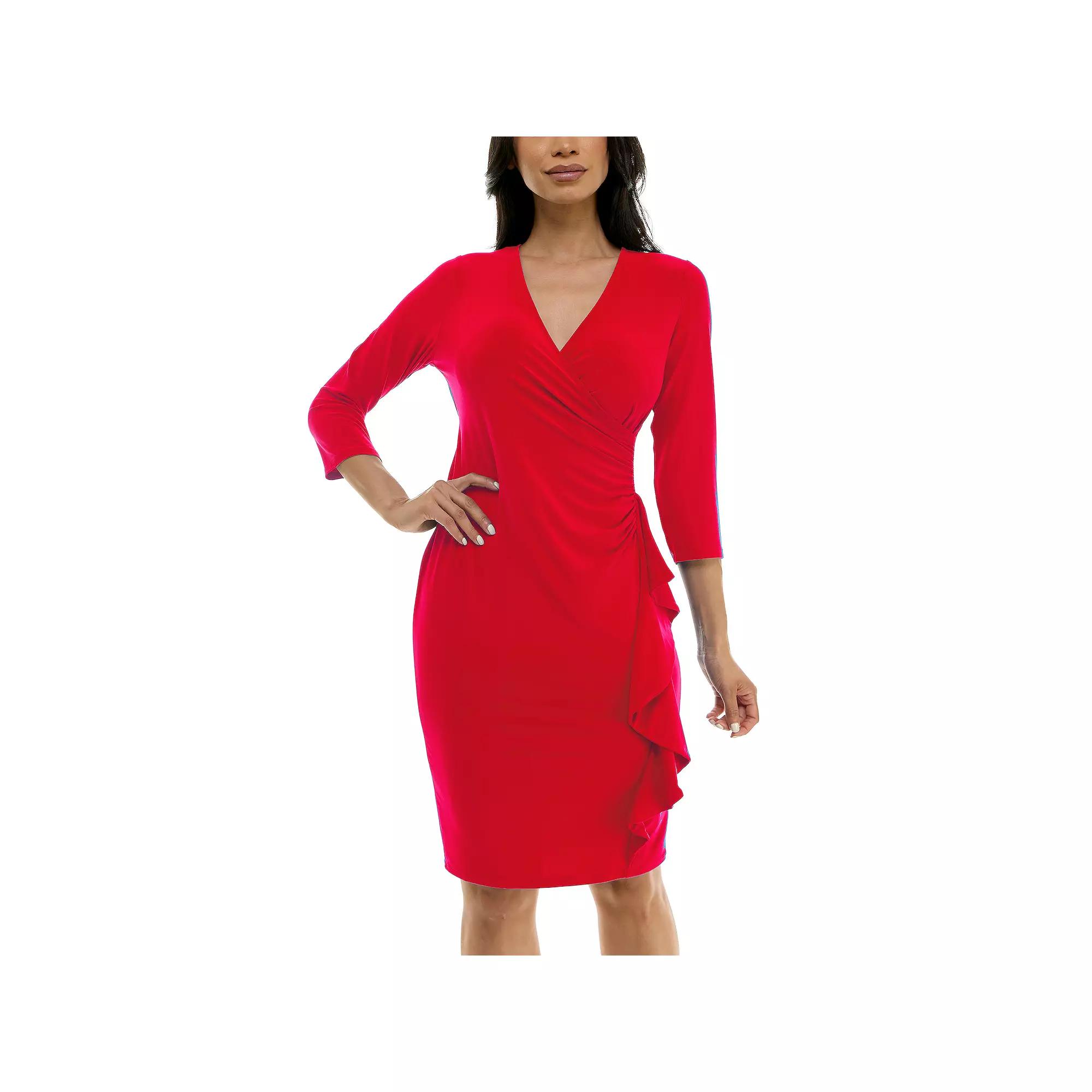 Women's Nina Leonard Faux-Wrap Ruffle Mini Dress,  Product Image