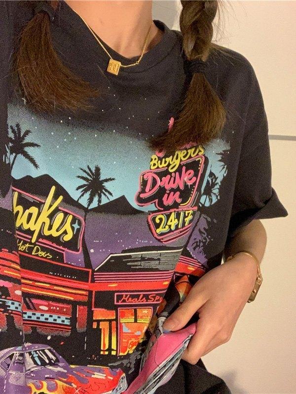 Motel Graphic Short  Sleeve Oversized Tee Product Image