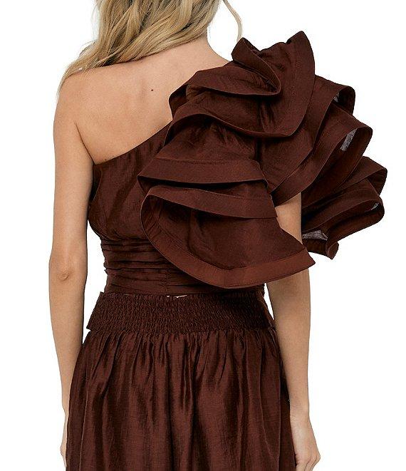 CIEBON Risa One Shoulder Mulit Tiered Ruffle Flutter Sleeve Coordinating Top Product Image