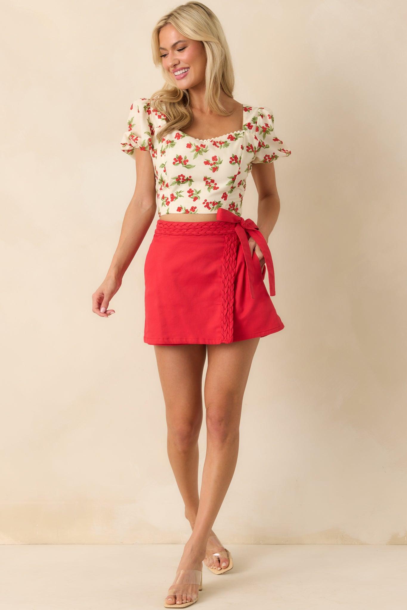 On The Move Red Braided Mini Skort Product Image