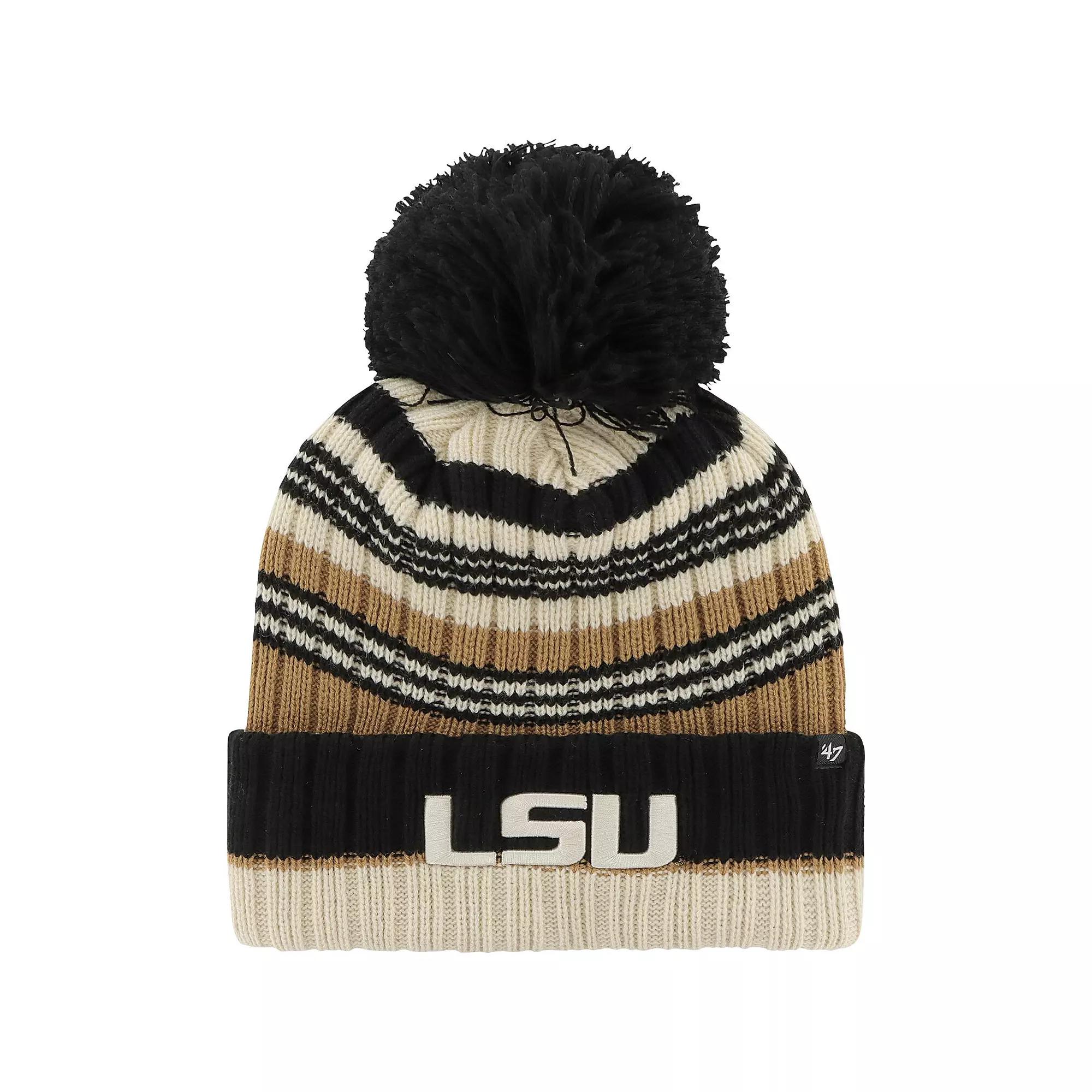 Women's '47 Khaki LSU Tigers Barista Cuffed Knit Hat with Pom, Beig K Product Image