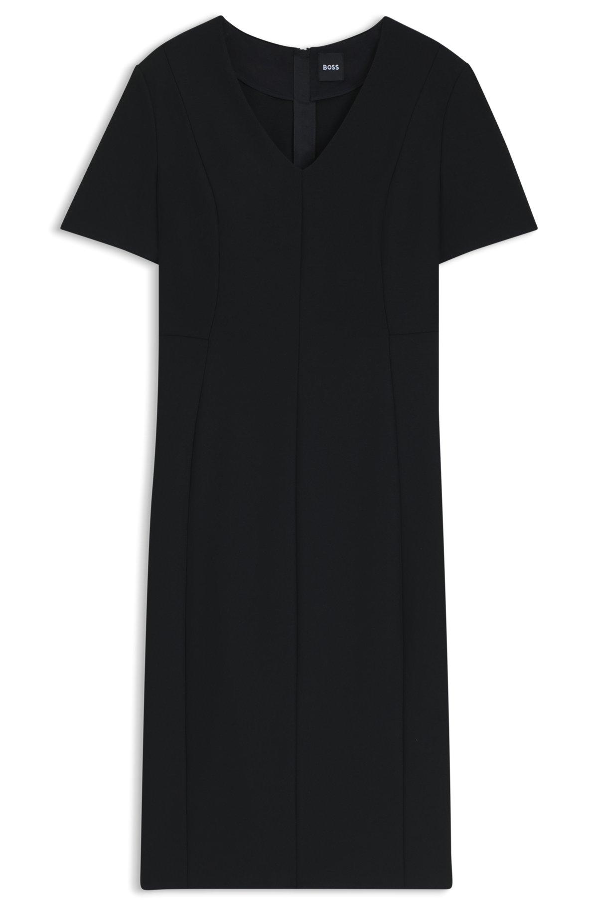 BOSS - V-neck dress in stretch fabric - Black Product Image