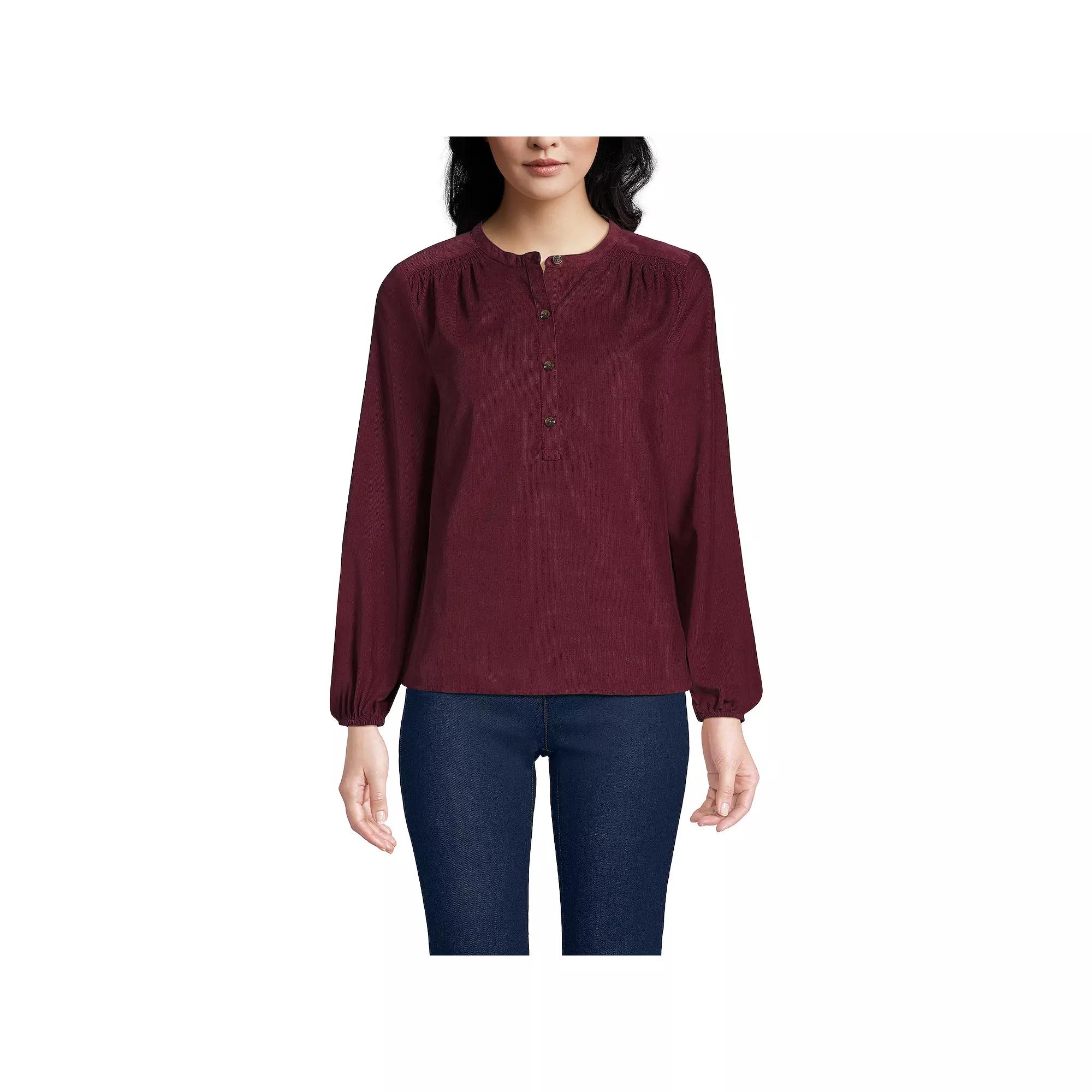 Women's Lands' End Pinwale Cord Smocked Popover Shirt, Size: Medium, Rich Red Product Image