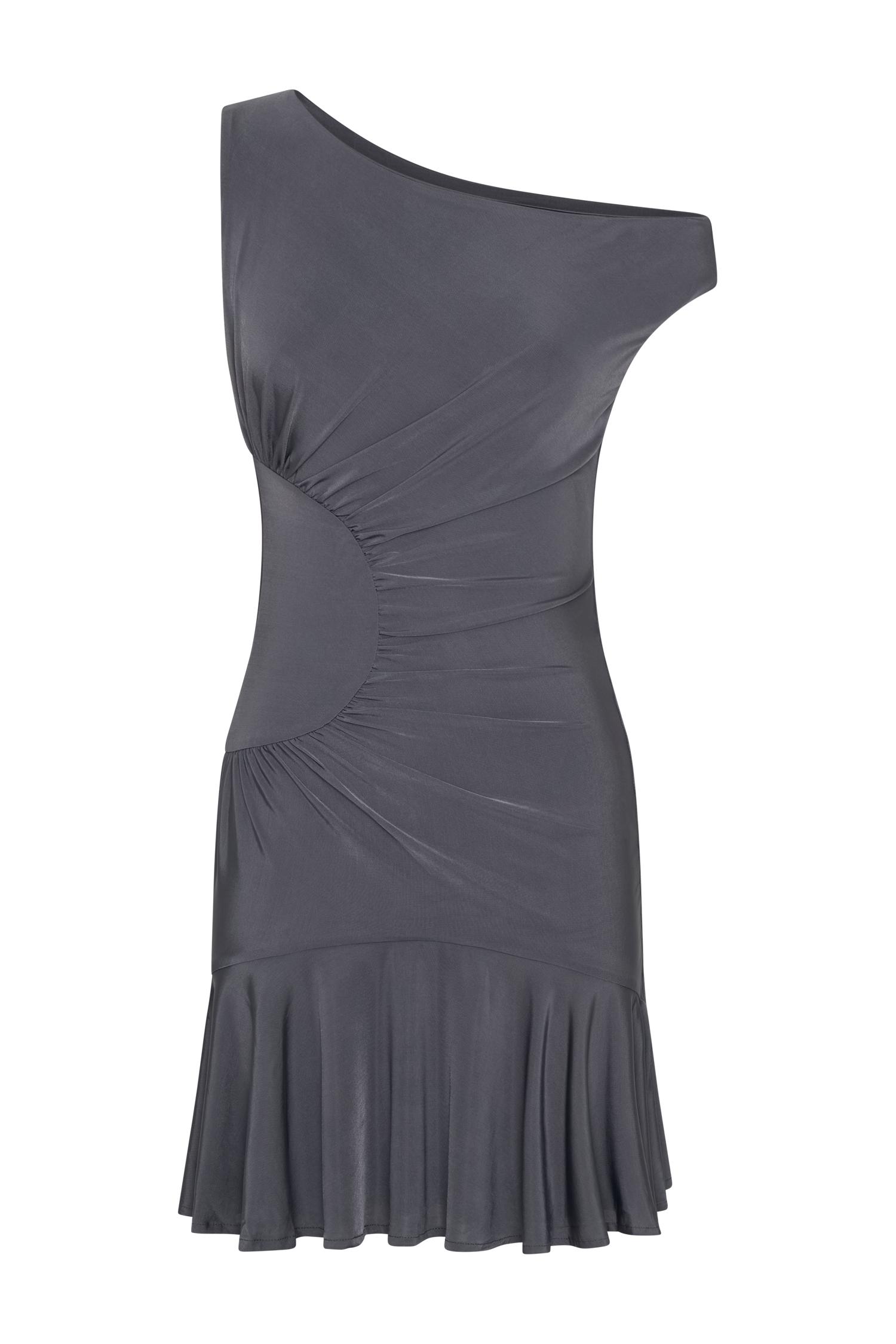 Irving Off Shoulder Slinky Mini Dress - Dark Charcoal Product Image