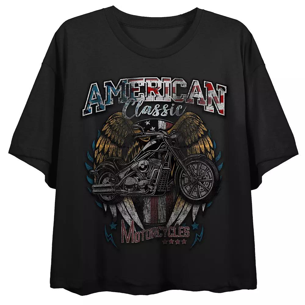 Juniors American Classic Motorcycles Faded Crewneck Boxy Graphic Tee, Girl's,  Product Image