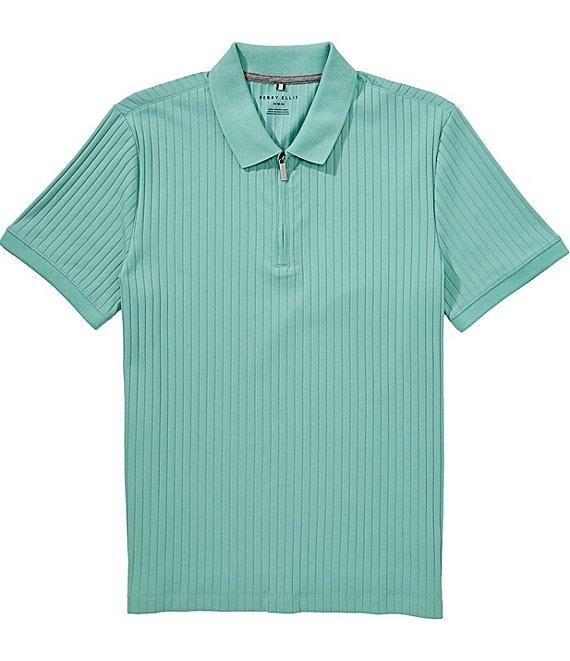 Perry Ellis Ribbed Quarter-Zip Short Sleeve Polo Shirt Product Image