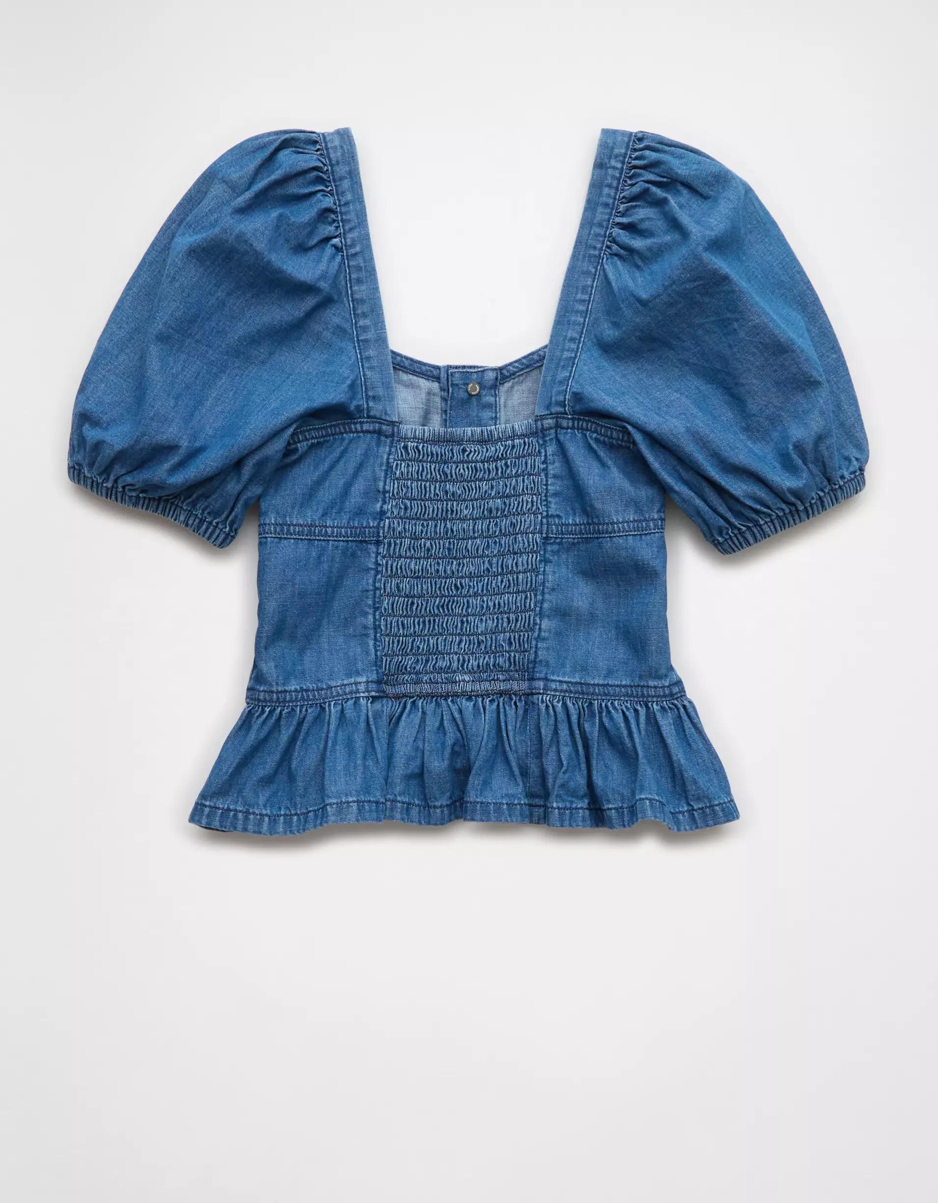 AE Denim Puff Sleeve Shirt Product Image
