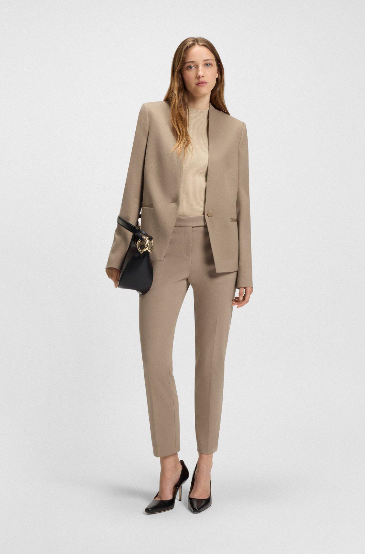 BOSS - Collarless regular-fit blazer with hardware button - Light Brown Product Image