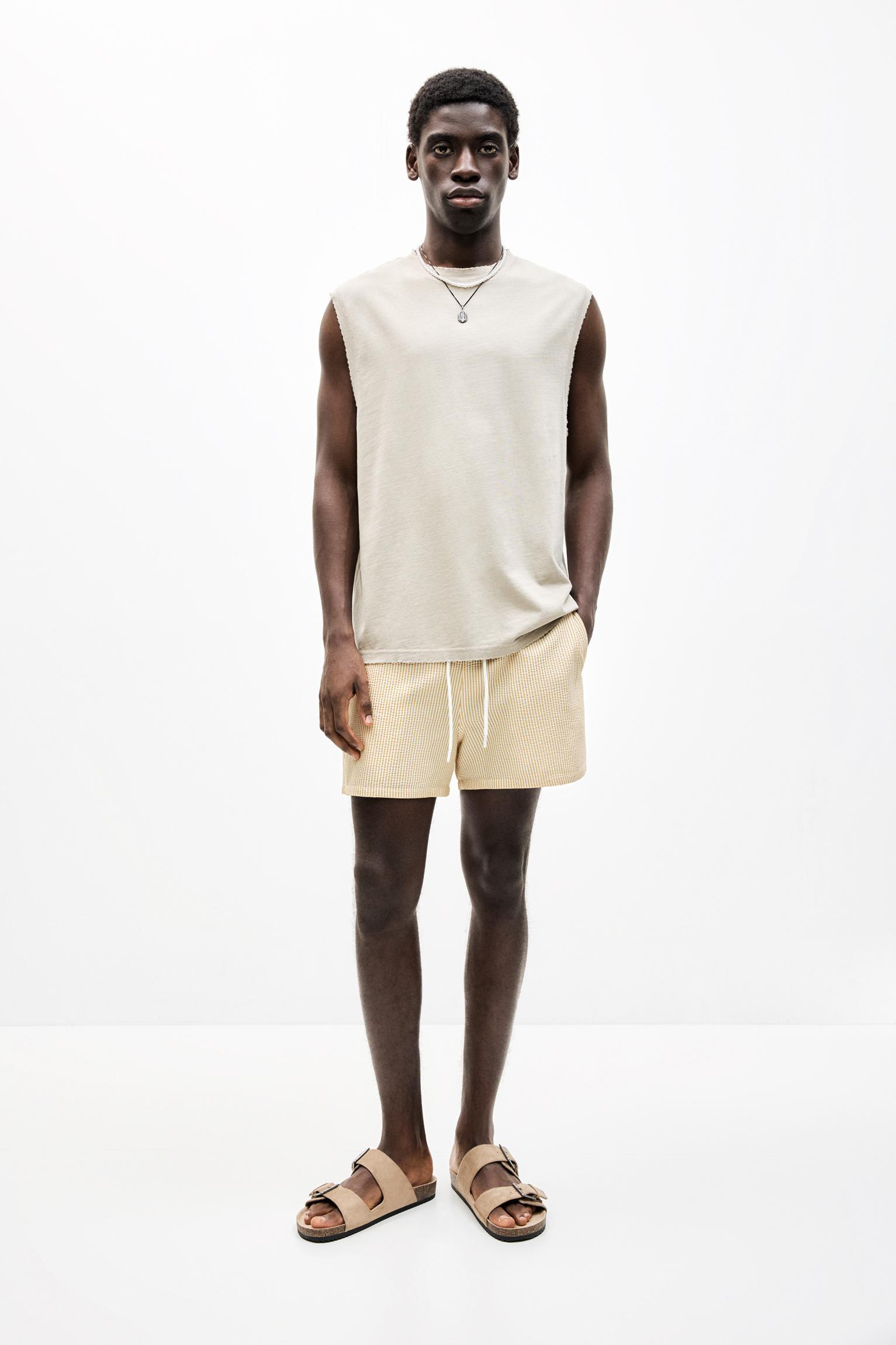 Striped seersucker swimming trunks Product Image