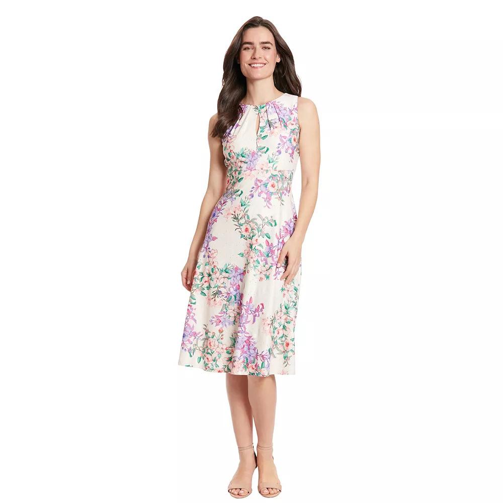 Women's London Times Eyelet Keyhole Neck Midi Dress,  Product Image