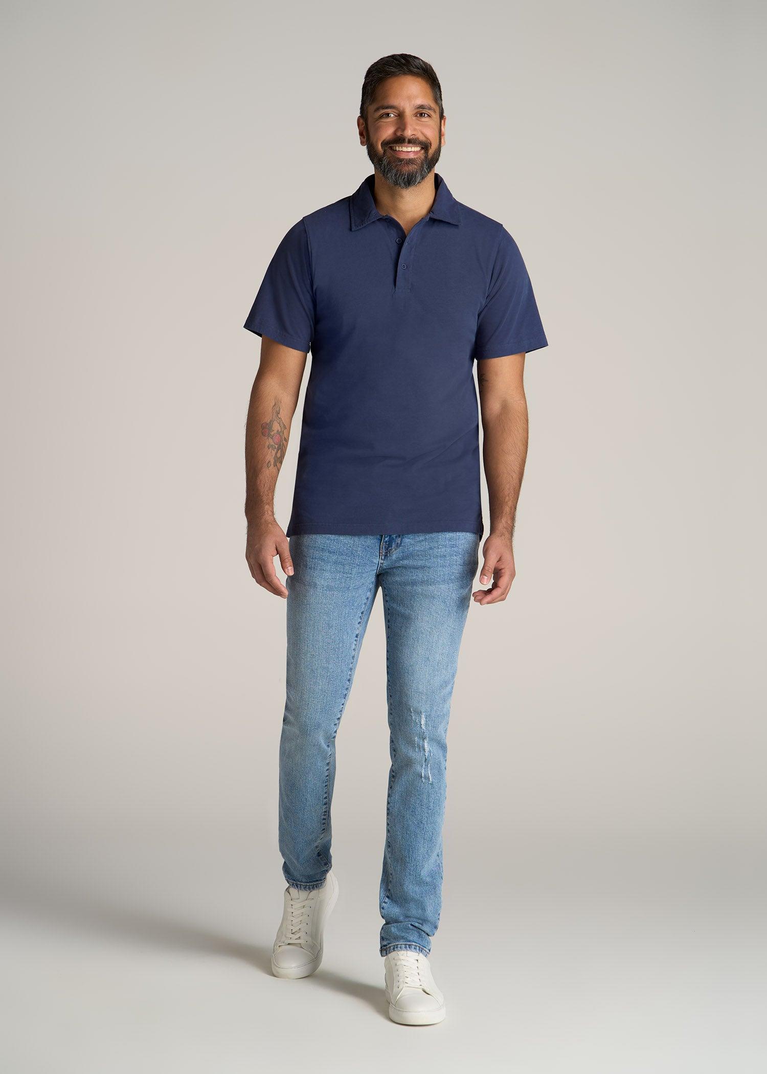 LJ&S Ultra Soft Short Sleeve Cotton Polo for Tall Men in Vintage Midnight Navy Male Product Image