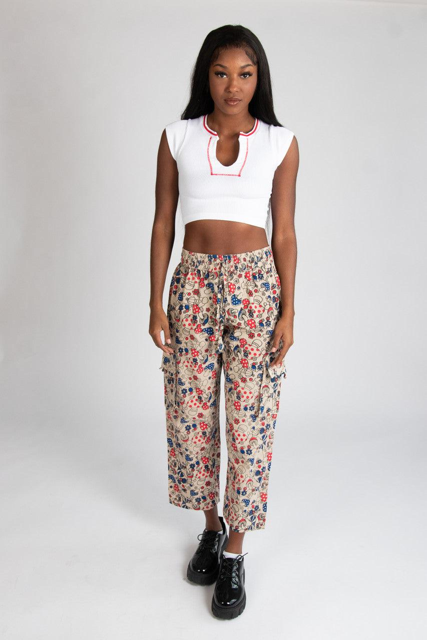 Red & Blue Mushroom Floral Cargo Pants Product Image