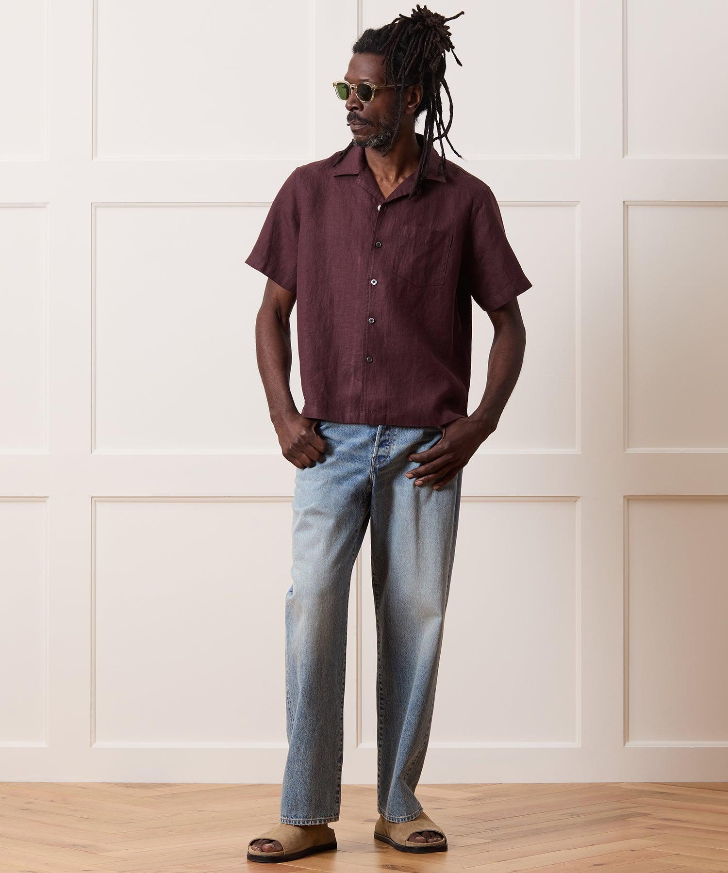 Cropped Sea Soft Irish Linen Camp Collar Shirt Product Image